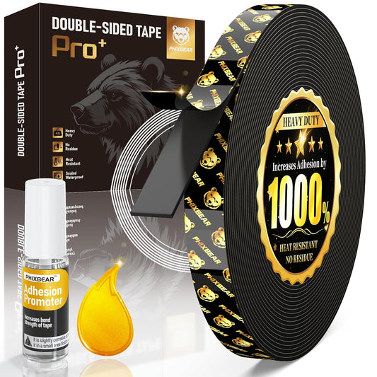 High Temp Resistant Heavy Duty Double Sided Tape Pro+ - Super Strong, Removable No Residue, Weatherproof - for Home, Outdoor, Automotive Use - 0.4" x 19.7 ft