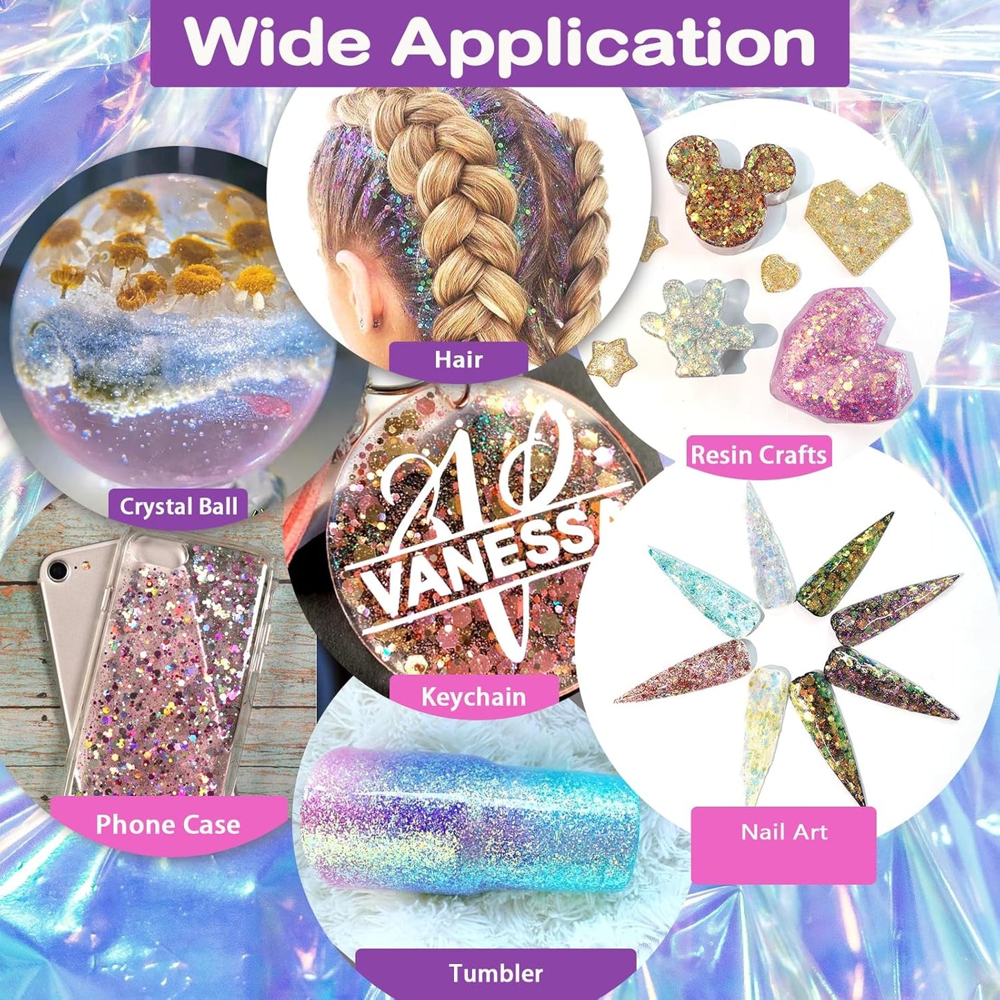 Renfio Opal Chunky Glitter, 1.75oz/50g Pink Glitter, Dreamy High Sparkle Glitter for Crafts Holographic Fine Glitter Mix Iridescent Glitters Flake for Resin Nails Art Hair DIY Snow Globe - Pink Coast