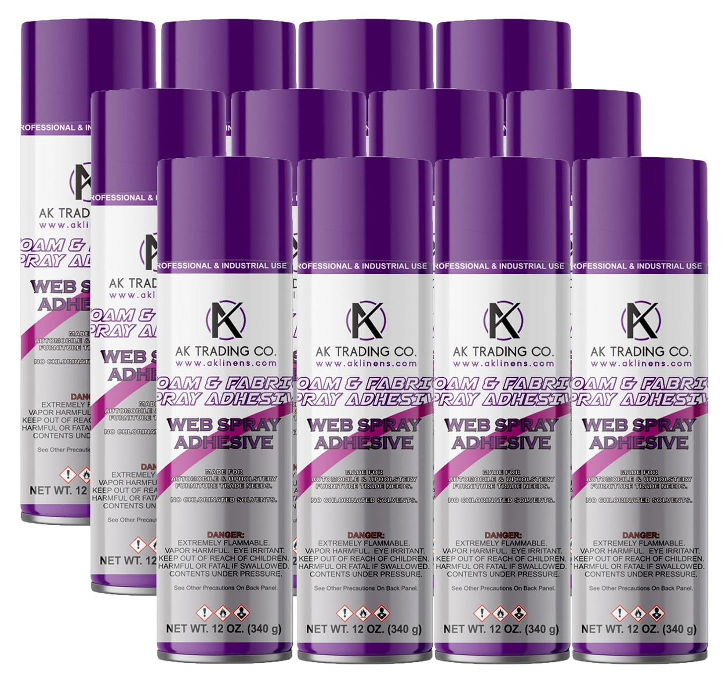 AK Trading Professional Quality General Multipurpose Spray Adhesive, 12-Ounce for Acoustic Panels & Craft Upholstery Foam Adhesive & Fabric Glue - 12 Pack