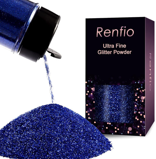 Renfio Ultra Fine Glitter Powder Metallic Resin Glitter 2.11 Oz (60g) PET Flakes Crafts Sequins 1/128" 0.008" 0.2mm Epoxy Chips Flakes for Tumblers Slime Roses Decoration - Classic Blue