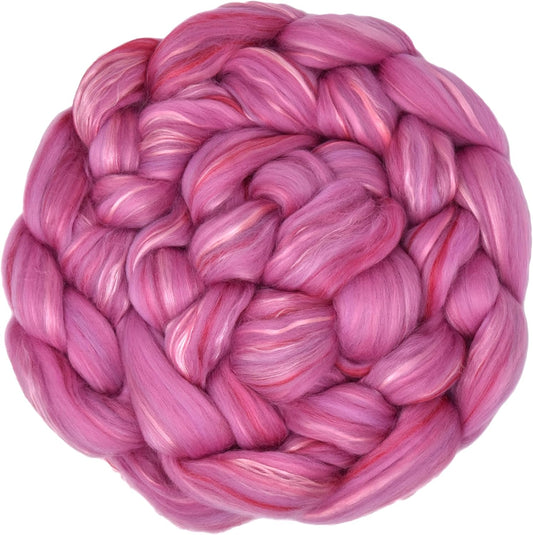Merino Silk Luxe Tonal Designer Blend. Superfine Merino, Mulberry Silk, Tussah Silk. Top Roving for Spinning or Felting. Pink Petal 4oz