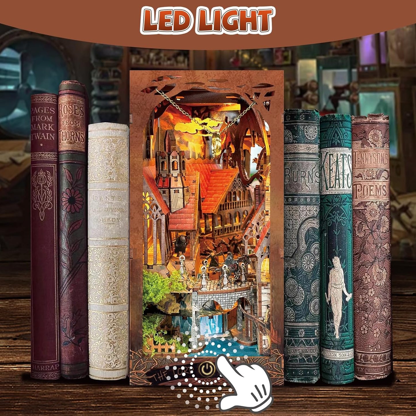 DIY Book Nook Kit,New DIY Dollhouse Booknook Bookshelf Insert Decor,3D Wooden Puzzles with LED,Book Nook Miniature Kit,Birthday Easter Home Decor for Teens Adult (Spirit Valley of The Magic Ring)