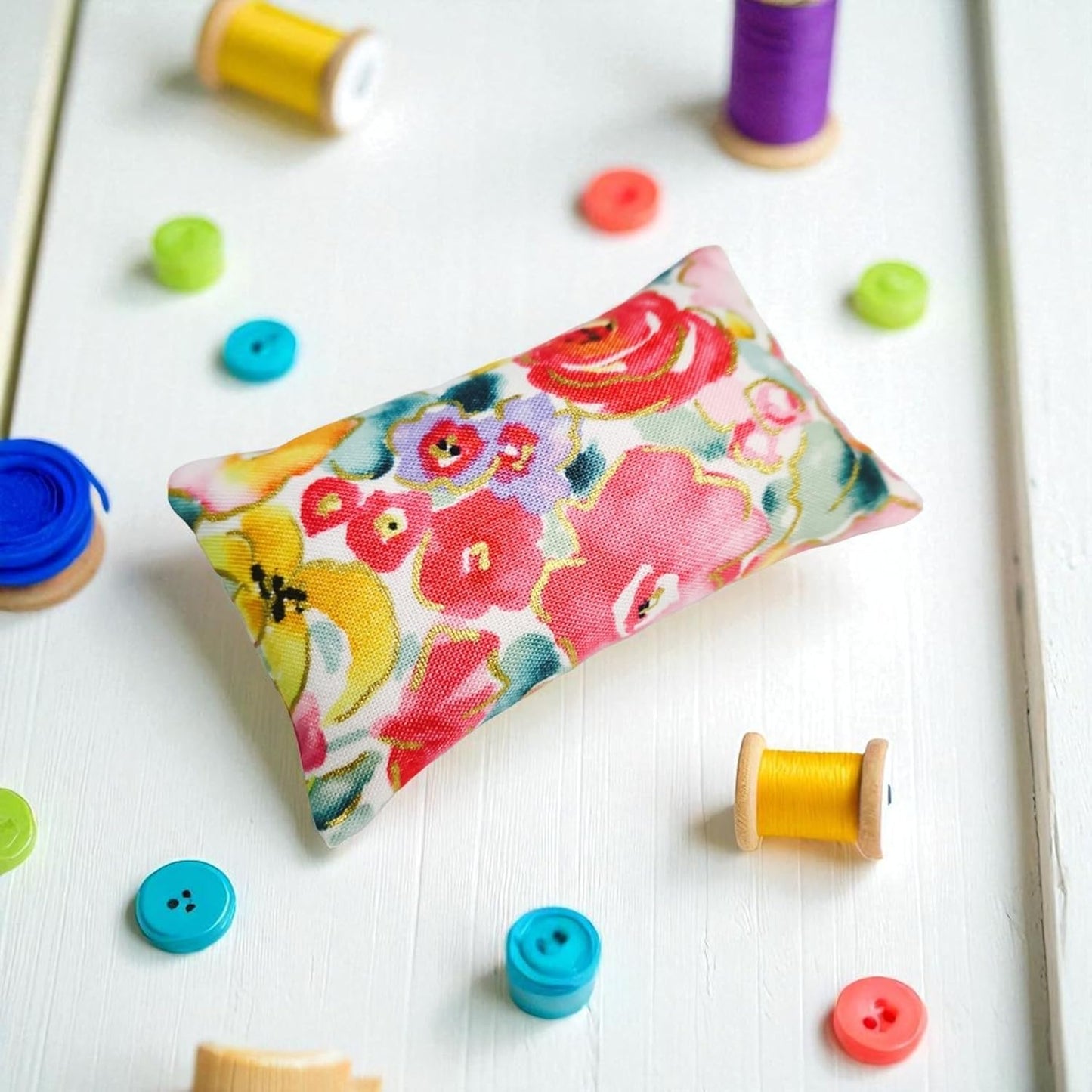 Emery Pincushion for Sewing - Filled with Abrasive Emery Sand - Handmade in USA (2"x3", Pastel Floral on White)