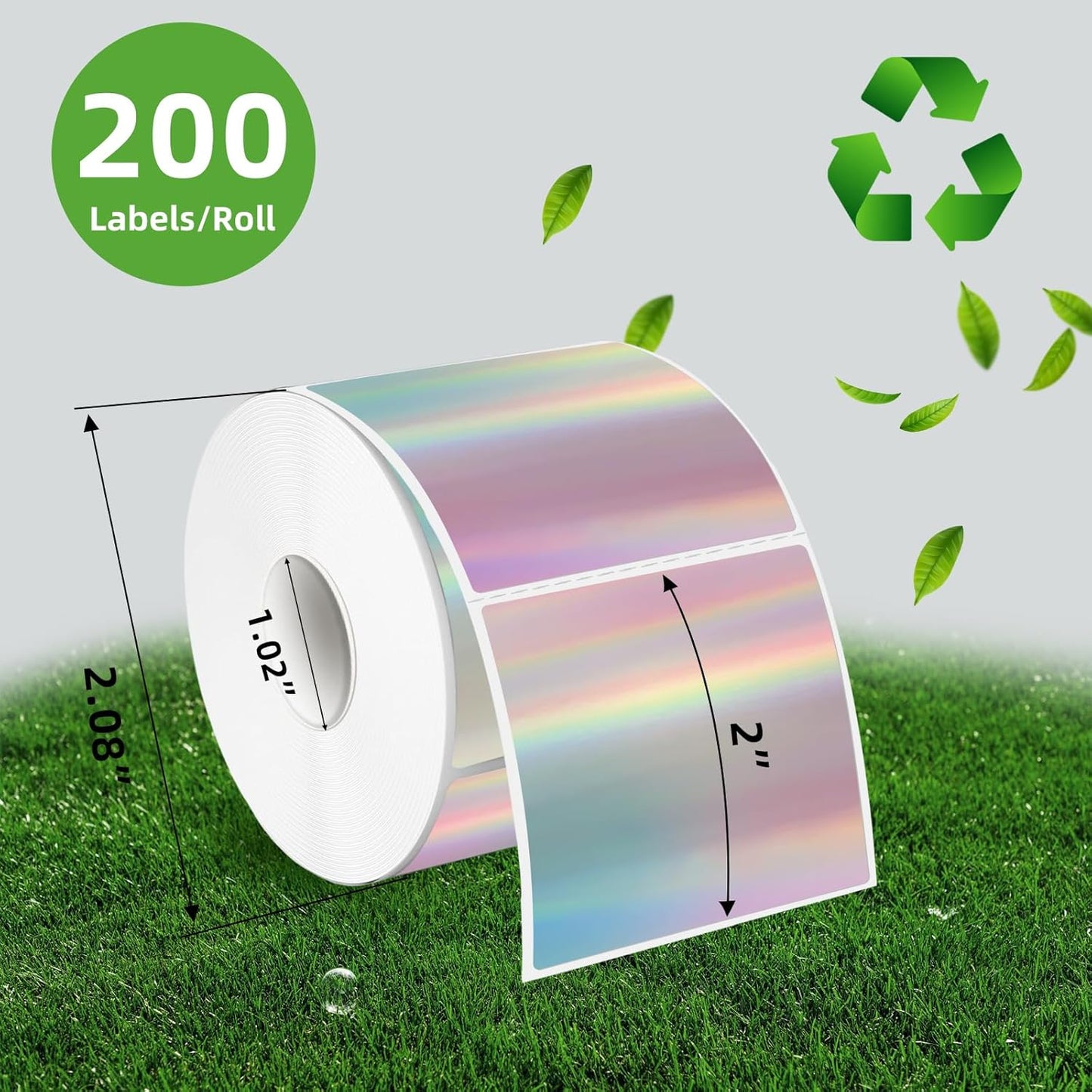 2" x 2" Square Thermal Label Stickers, Holographic Square Direct Thermal Sticker Labels, Perforation Line Design- Holographic Gradient Color