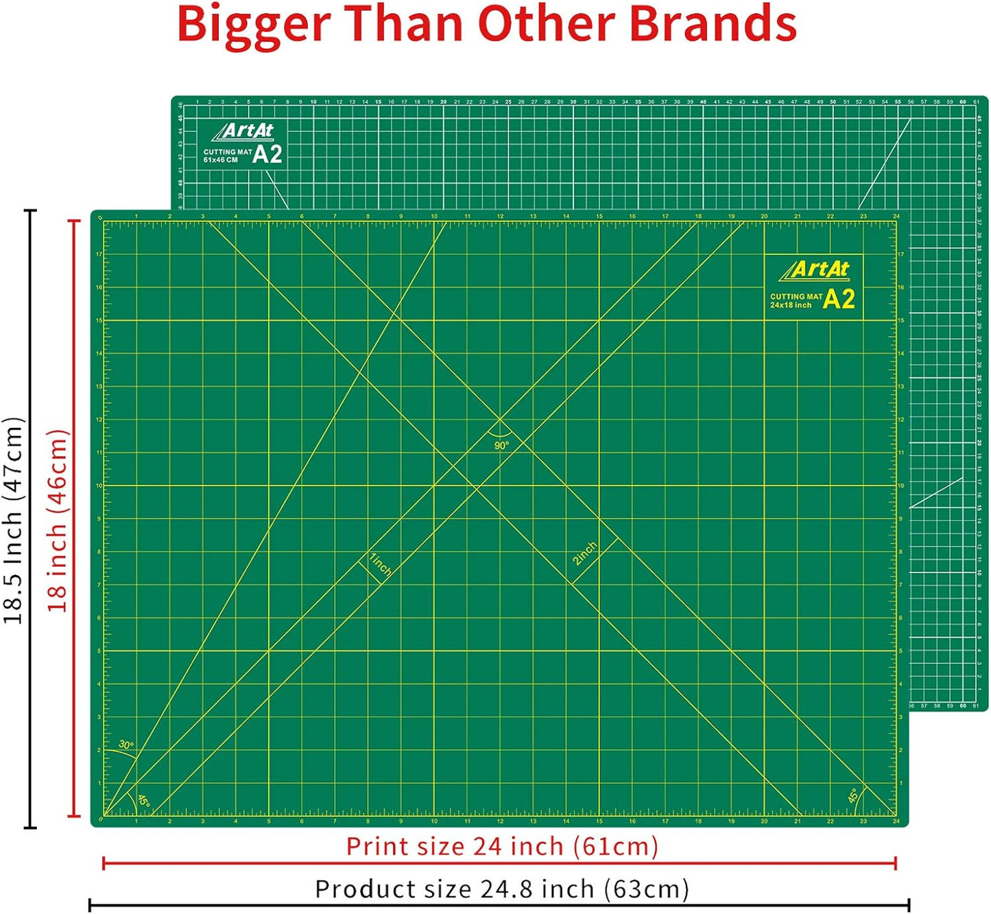 ArtAt Self Healing Cutting Mat: 18″x 24″ Green Double Sided, Non-Slip 5 Layers PVC Durable A2 Sewing Craft Mat for Rotary Cutter, Use for Quilting, Scrapbooking and Craft & Art Projects…