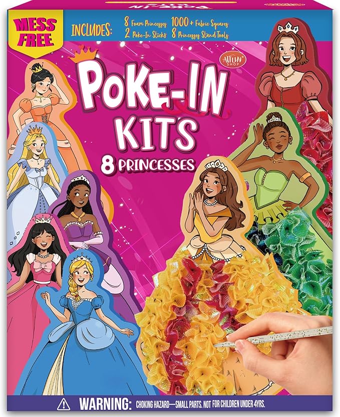 8 Packs Poke in Crafts Art Kits for Girl, Magical Prienceses Mess Free Kids' Paper Craft Kits, Birthday Gift for Girls 4 5 6 7 8 9 Years Old, DIY Presents, Mess Free Art Activity