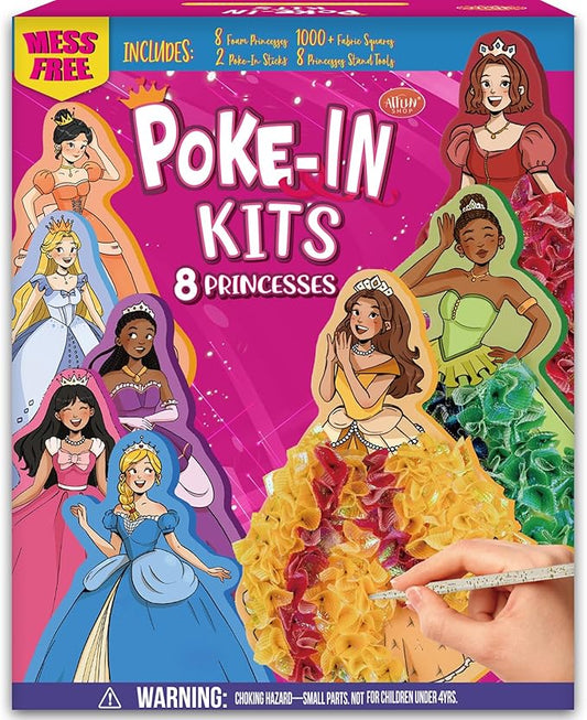 8 Packs Poke in Crafts Art Kits for Girl, Magical Prienceses Mess Free Kids' Paper Craft Kits, Birthday Gift for Girls 4 5 6 7 8 9 Years Old, DIY Presents, Mess Free Art Activity