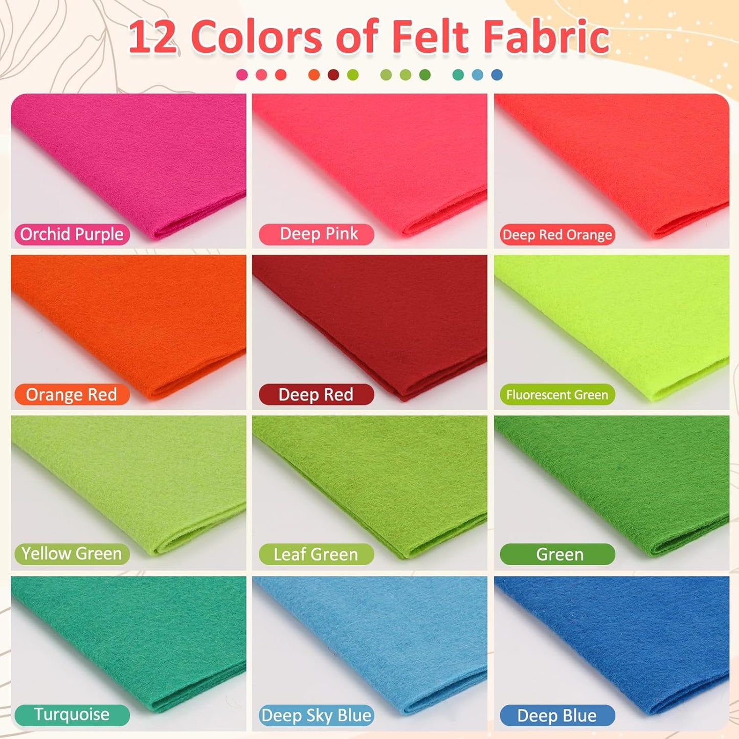 XSEINO 12 Rolls 8"x35"(20.5x90cm) 1.4mm Thick Soft Felt Fabric Sheet 12 Assorted Neon Series Colors Felt Pack for DIY Craft Sewing Squares Nonwoven Patchwork