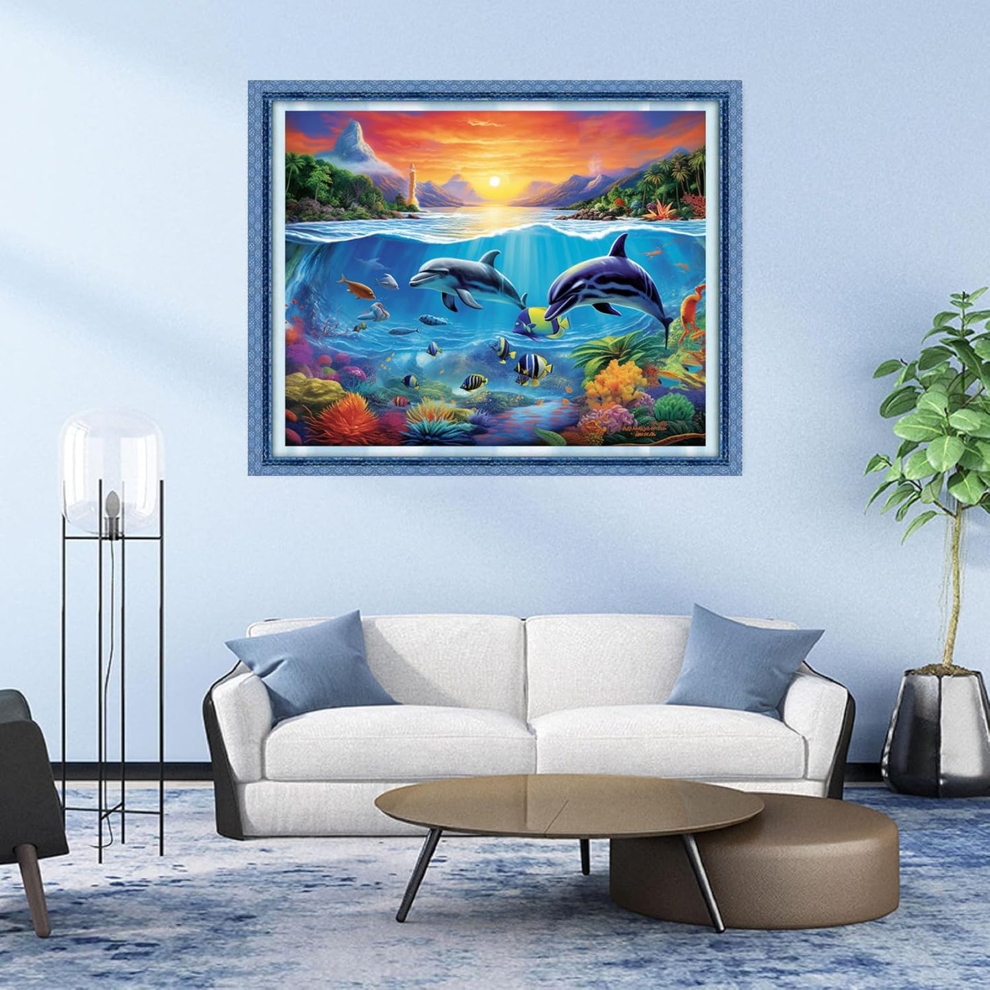 DMCVIVR Stamped Cross Stitch Kits for Adults Beginners Embroidery Kits 11CT Needlepoint Kits Cross Stitch Patterns Embroidery Patterns&Dolphin Sea World 16x20 inch