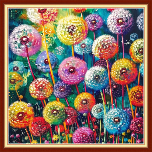 Joyhoor Stamped Cross Stitch Kits for Beginners, Needlepoint Kits for Adults, 11CT Counted Embroidery Kits-Colorful Dandelion 18x18 inchs