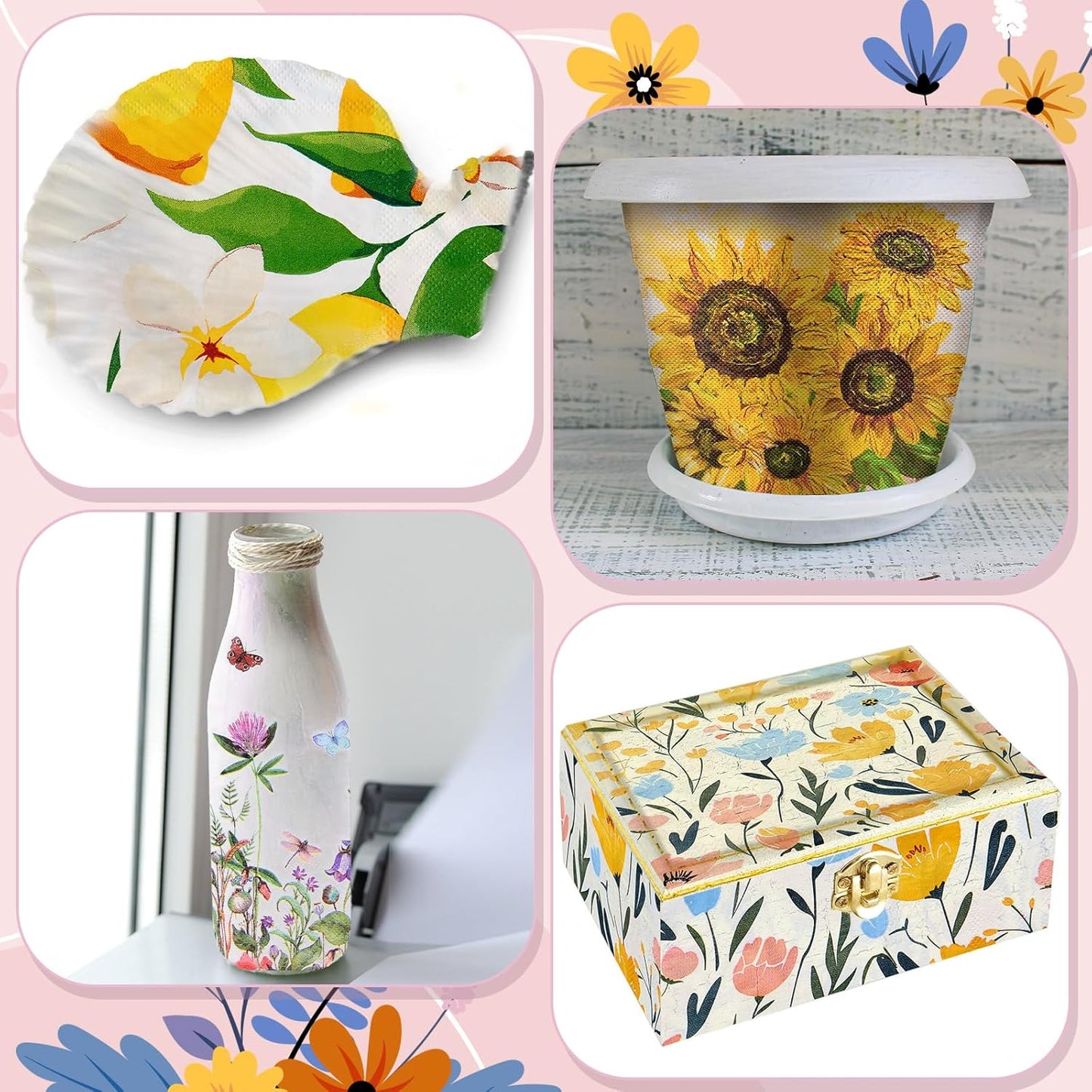 Crtiin 20 Pack Assorted Floral Napkins for Decoupage Toilet Napkins Flower Cocktail Decorative Paper for Birthday Party Beautiful Gorgeous, 20 Styles Each 6.5 inches(Style 8)