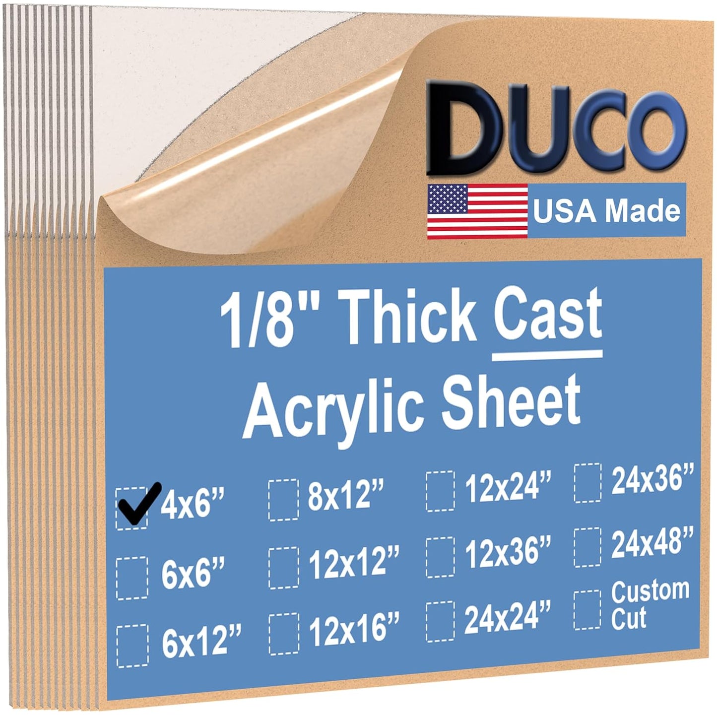 Duco USA-Made Clear Cast Acrylic Sheet 1/8 Inch Thick 4" x 6" - 12 Pack of Transparent Plexiglass Sheet - Lightweight Acrylic Board for Window Replacements, Displays, Signs, and More