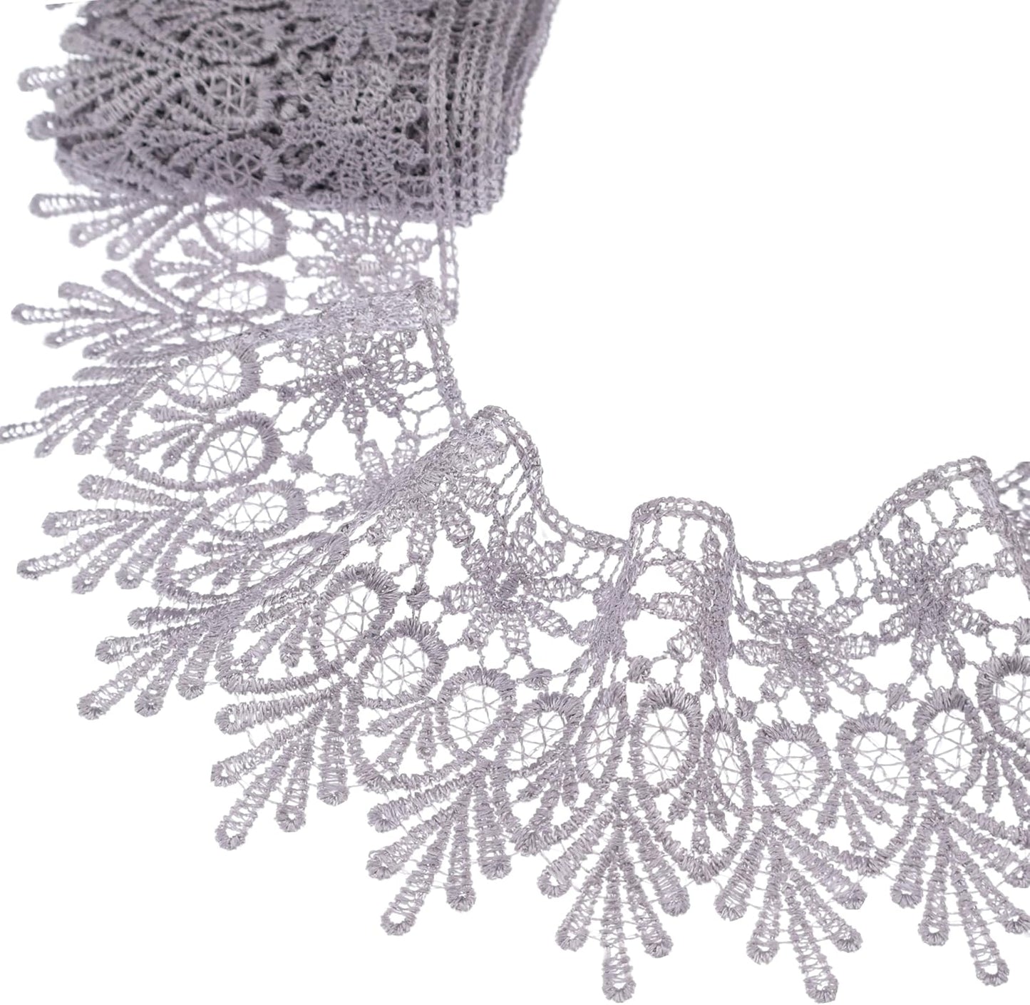 GXTIZAS Gray Lace Trim 5 Yards Wide Venise Lace Ribbon Embroidered Edge Trim for Sewing Crafts Pillow Case