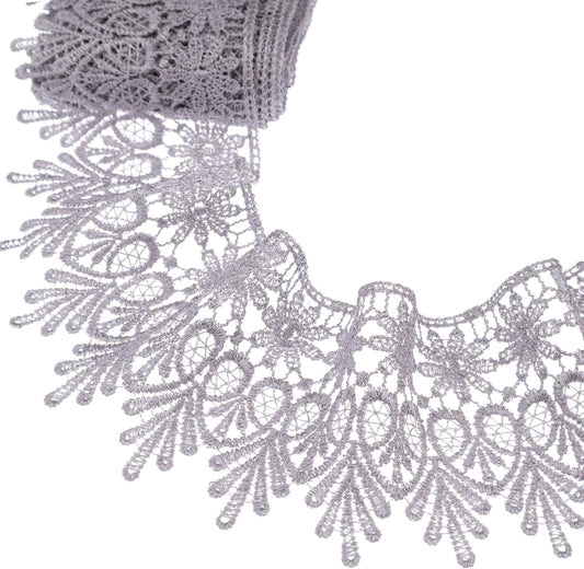 GXTIZAS Gray Lace Trim 5 Yards Wide Venise Lace Ribbon Embroidered Edge Trim for Sewing Crafts Pillow Case