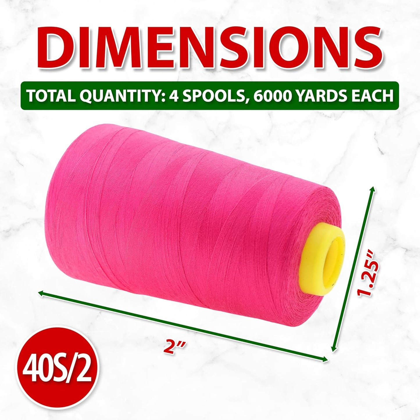 Mandala Crafts 4 Pack of Serger Threads Cones Spools - 40S/2 24000 Yards Polyester Hot Pink Threads for Sergers Machine and Overlock Quilting Sewing Machine