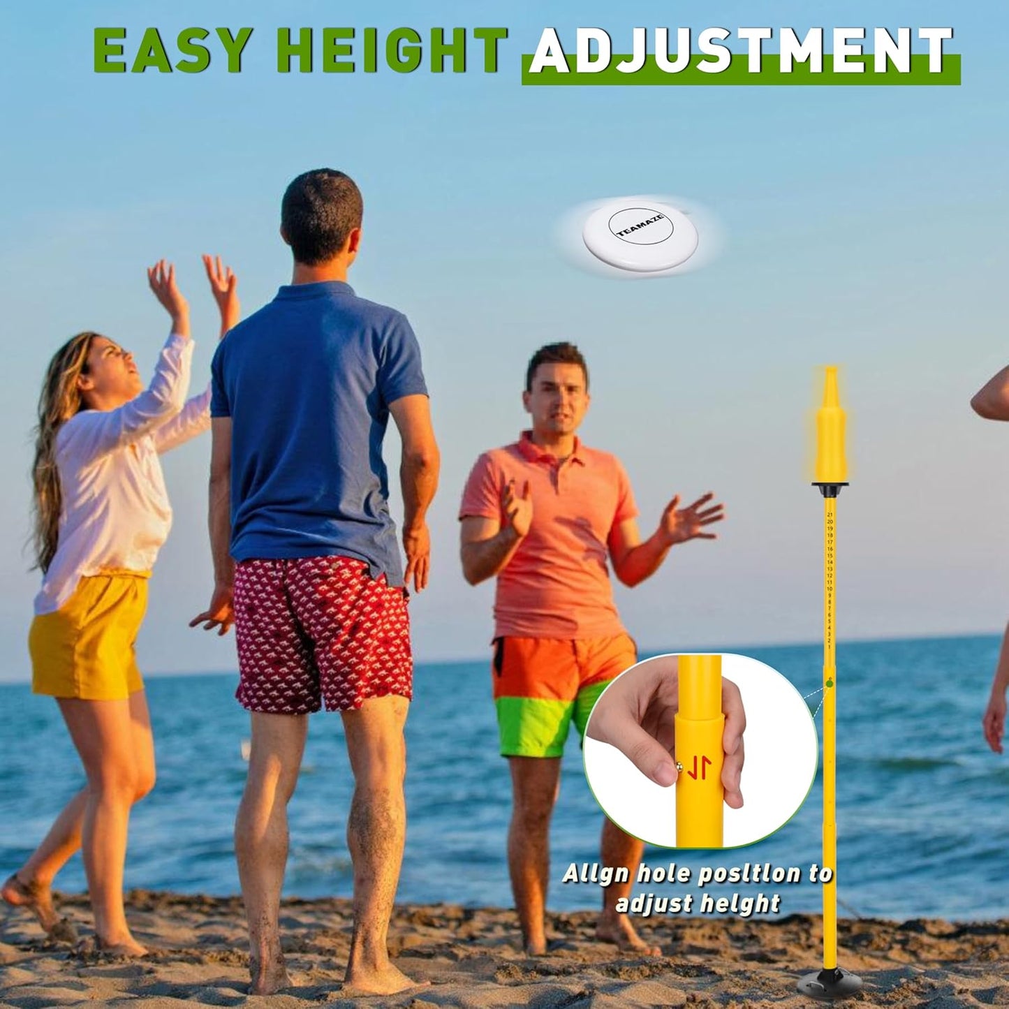 Teamaze Flying Disc Game Set with Height-Adjustable Poles & Score Tracker, Outdoor Bottle Toss Game for Beach, Lawn, Camping, Polish Horseshoes Set for Family & Friends Party Games