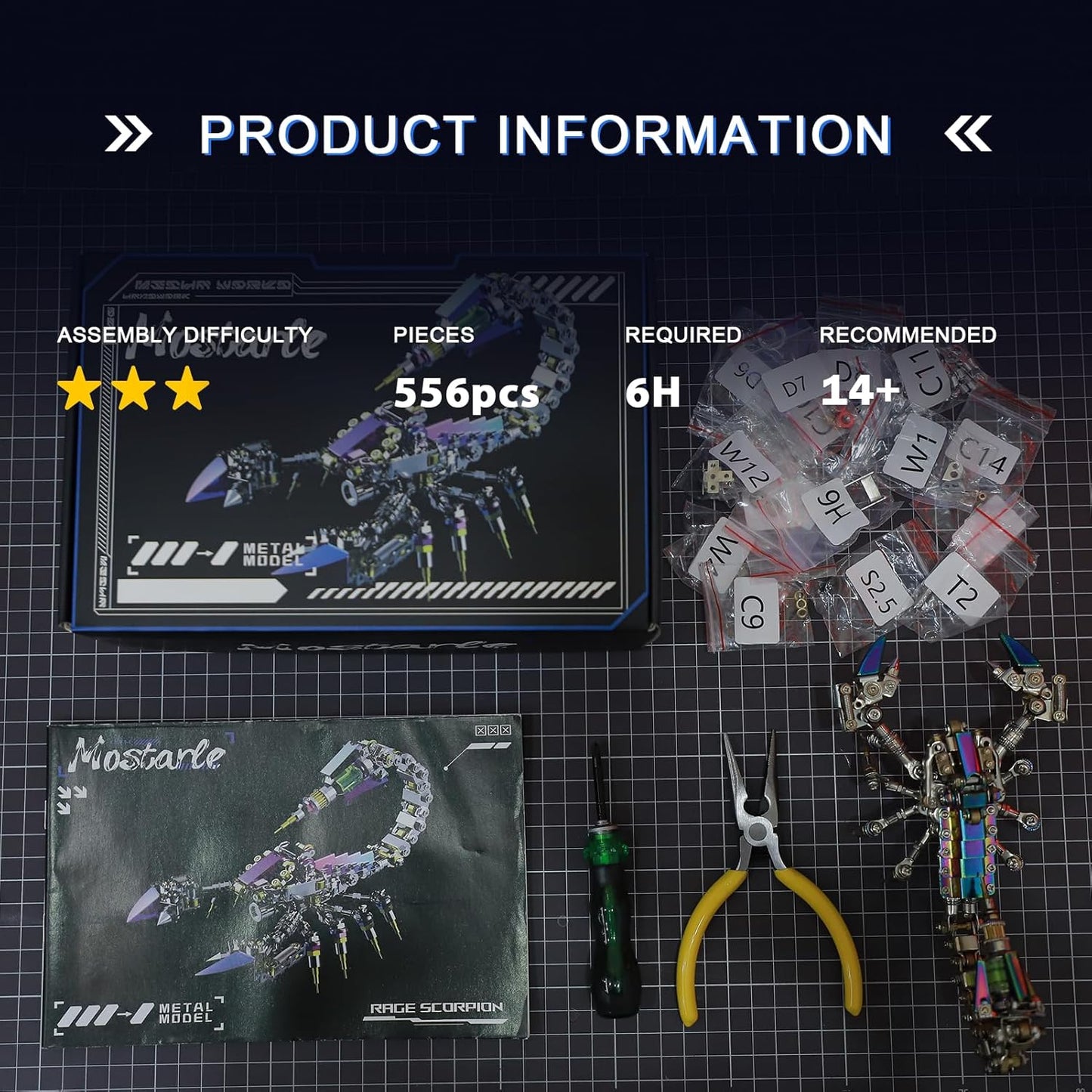 Mostarle Cyberpunk Rage Scorpion 3D Metal Puzzle, DIY Sci-Fi Model with with Glowing LED Core, Magnetic Assembly, Creative Gift & Futuristic Home Décor for Adults & Teens