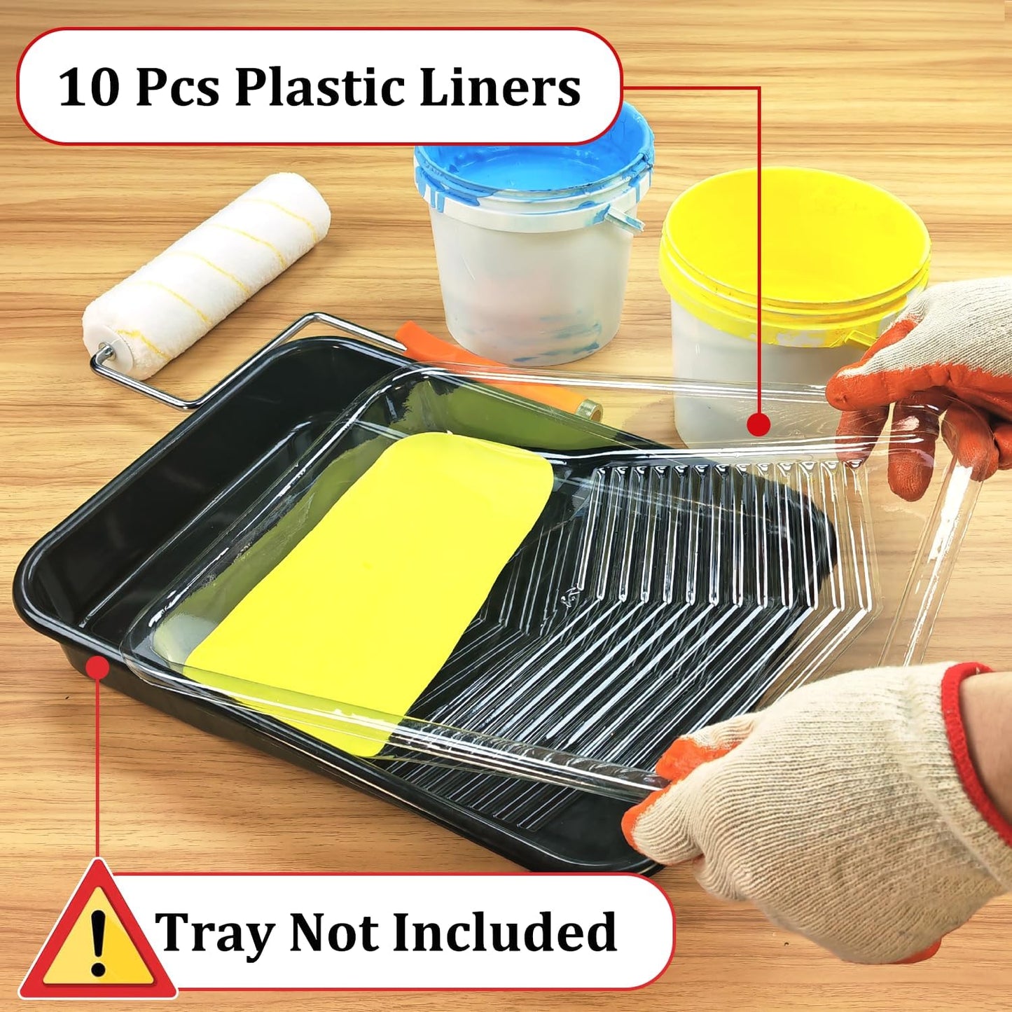 Great Andrew 10 Pcs Paint Tray Liners, 9-Inch, Deep Capacity Disposable Paint Tray Liner, Paint Pan Liners, Roller Trays for Painting Walls, DIY Projects, Home Improvement