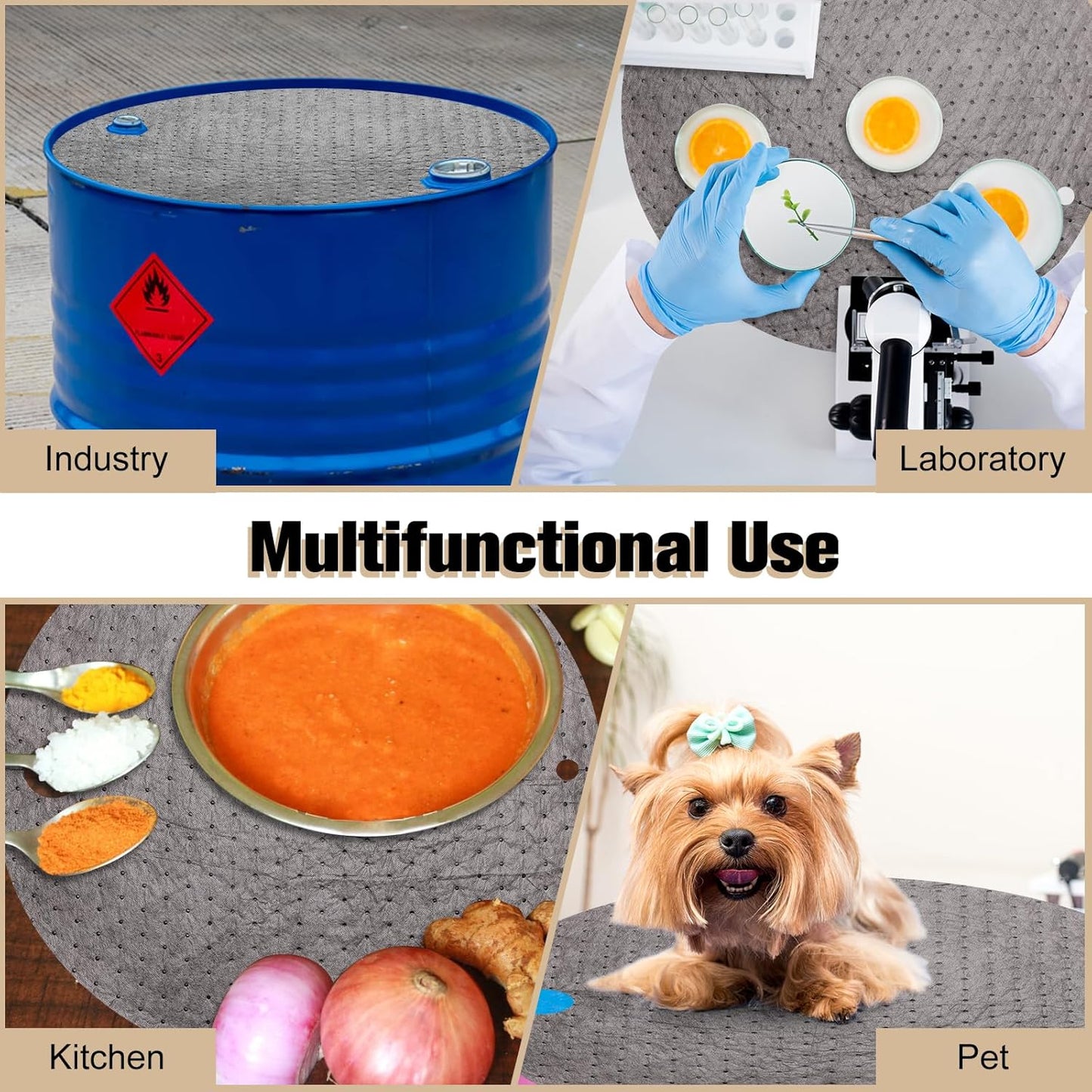 AHIER 20PCS Oil Absorbent Pads, Oil Absorbing Pads for 55 Gallon Drums Barrel 22" Diameter Drum Lid Oil Mat with Holes, Gray