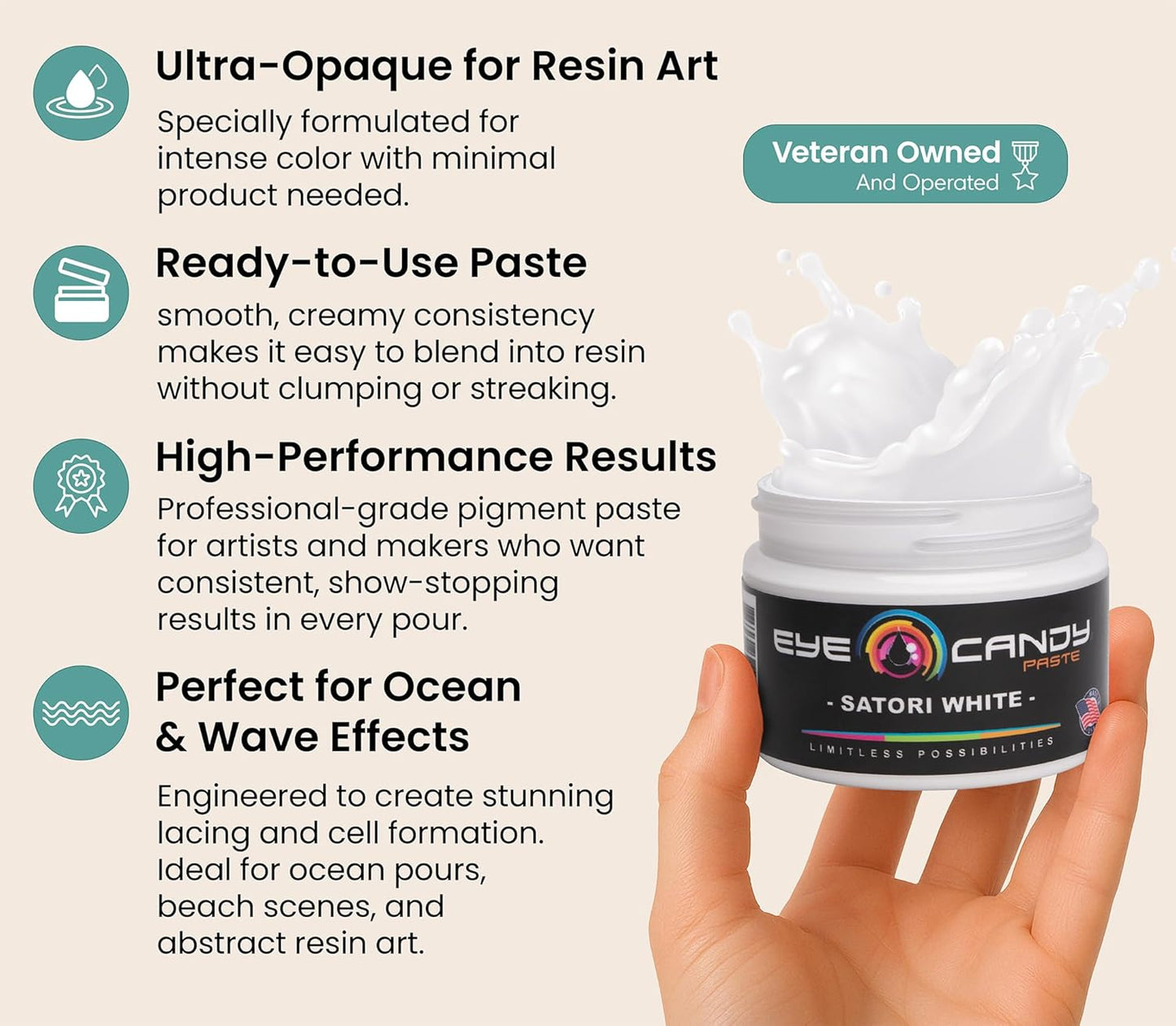 Eye Candy White Resin Pigment Paste Satori White (3 oz) | Create Cells and Lacing | Epoxy, Resin Art Paste | Opaque Tint | Highly Pigmented