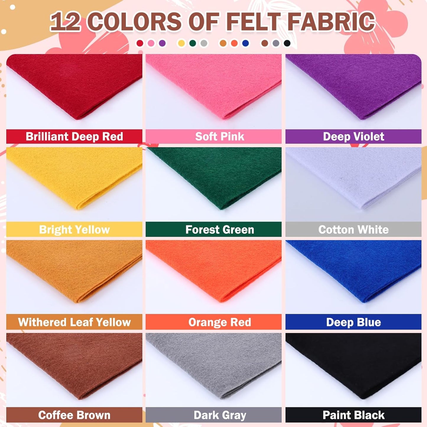 12 Rolls 8"x35"(20.5x90cm) 1.4mm Thick Soft Felt Fabric Sheet 12 Assorted Dark Rainbow Series Colors Felt Pack Pastel Felt Sheets for DIY Craft Sewing Squares Nonwoven Patchwork