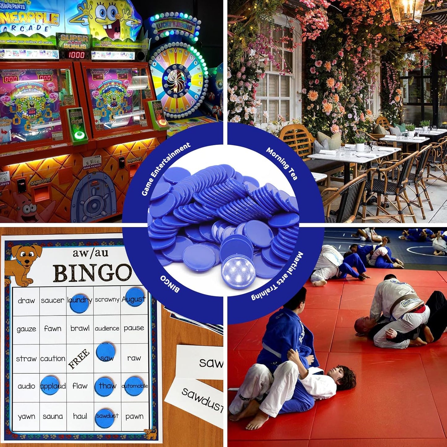 Set of 100 Opaque Plastic Learning Counters Mini Poker Chips Game Tokens with Storage Box (Blue, 1.26 Inch)