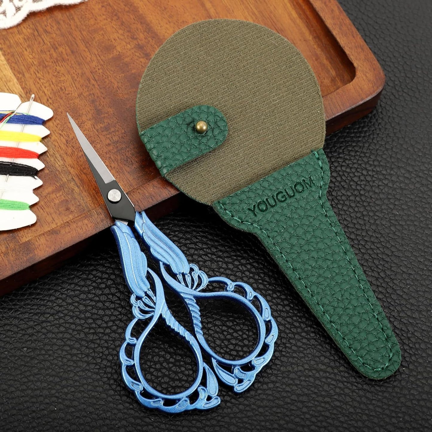 Precision Detail Scissors, Mini Sewing Embroidery Scissor with Cover for Crafts Artwork Needlepoint Cross Stitch Paper Cutting Thread Snips Blue