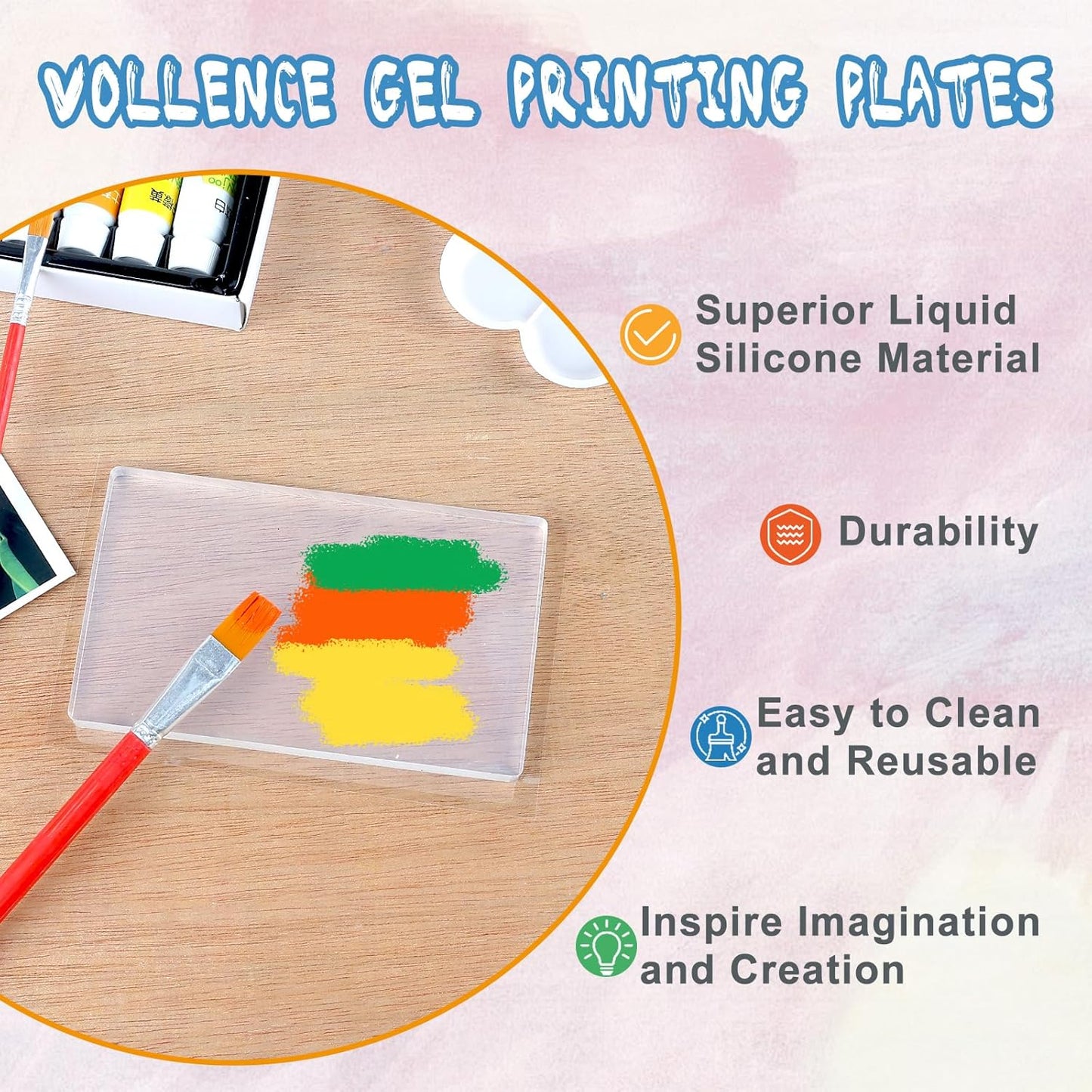 Vollence Gel Printing Plate - 3” X 5”Reusable Gel Monoprinting Plate for Press Art, Printmaking Supplies for Scrapbooking, Card Making, Arts and Crafts,Journaling,Collage