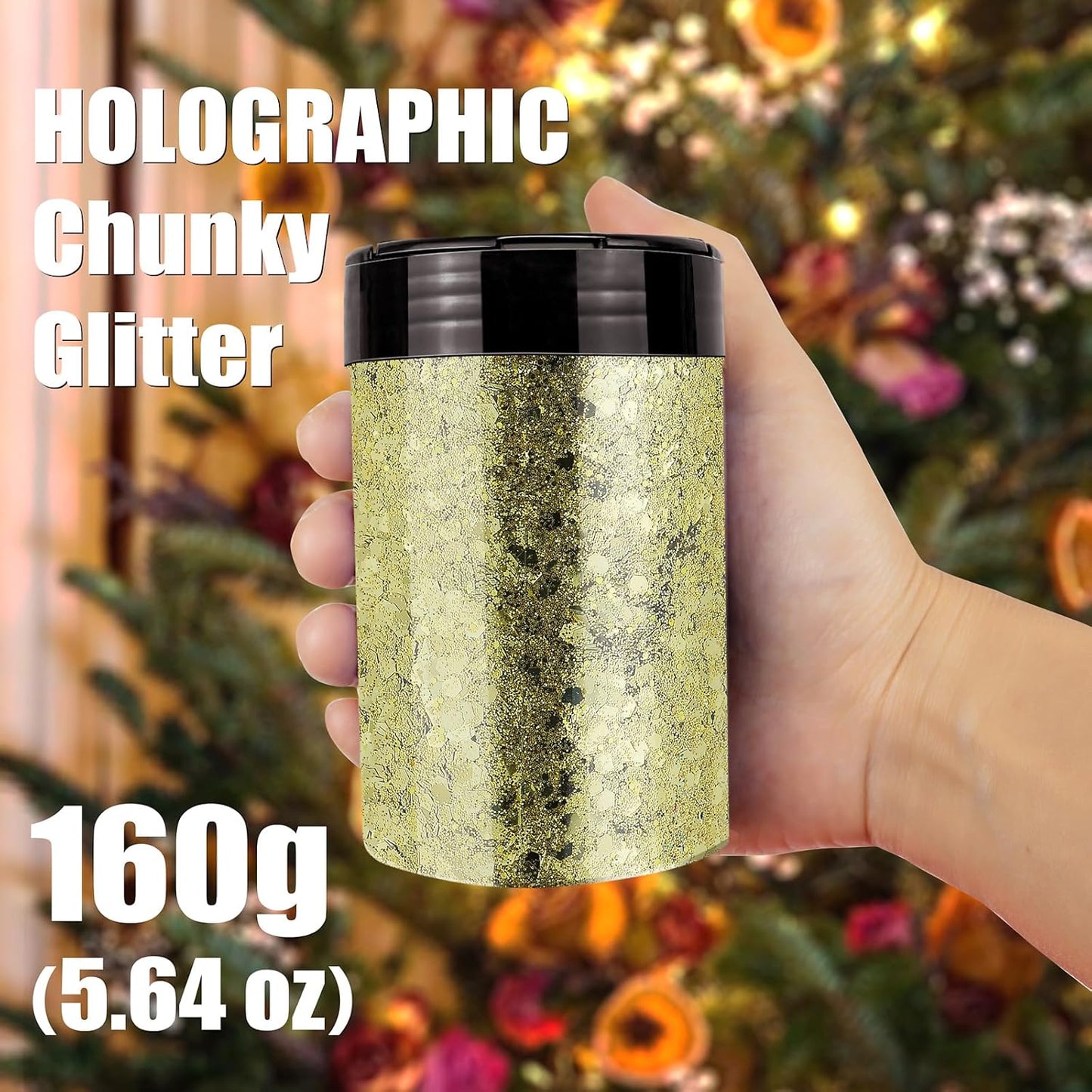 Chunky Glitter, 160G/5.64OZ Craft Glitter for Epoxy Resin, Mixed Fine Glitter & Chunky Glitter, Metallic Chunky Glitter for Hair, Nail Arts, Body, Bulk Glitter for DIY Tumbler Painting (Honey Gold)