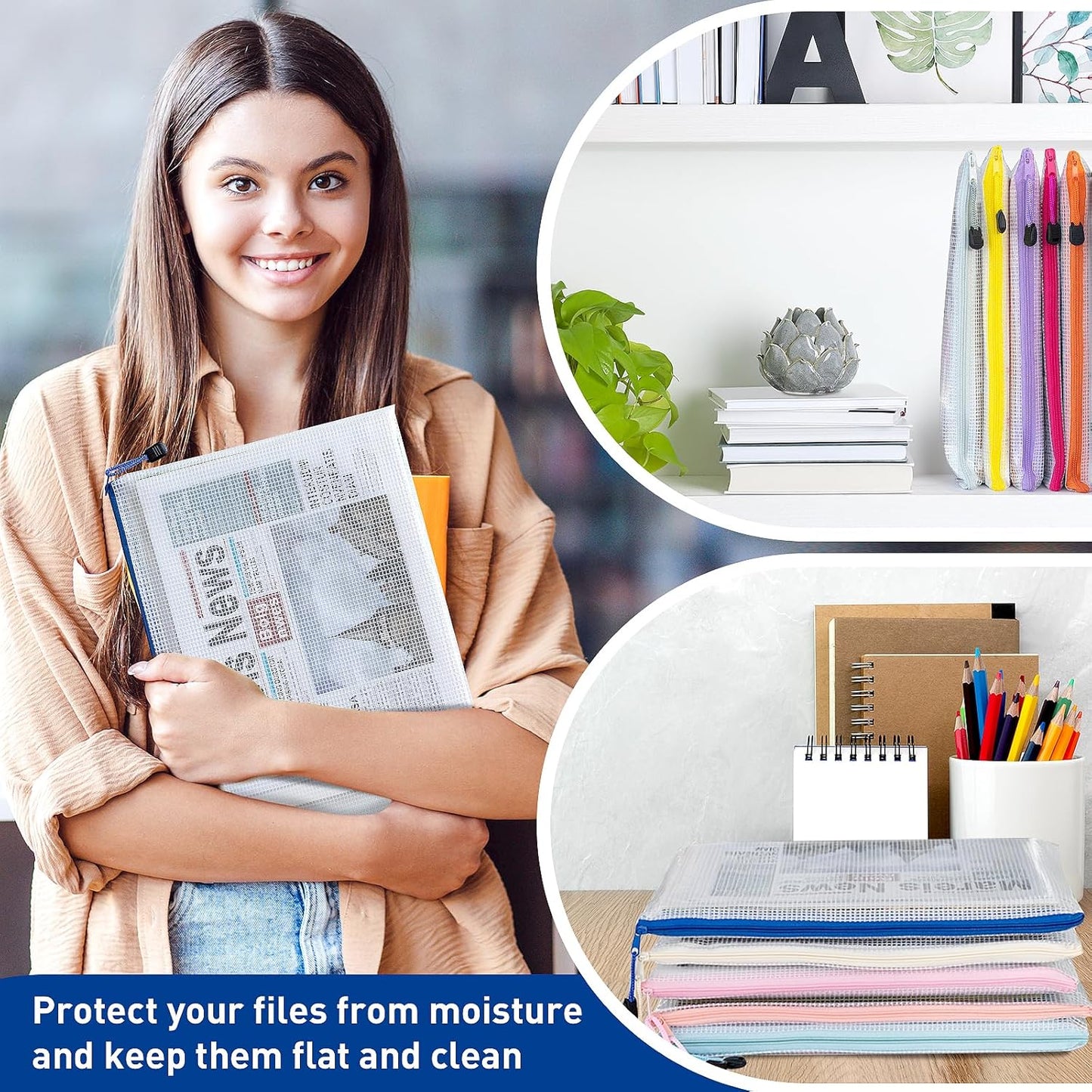 9pcs A4 Mesh Zipper Pouch Bags, 9 Colors, PVC Material, Reusable, Transparent, Zip Closure, Perfect for Toy Storage, Office Organization