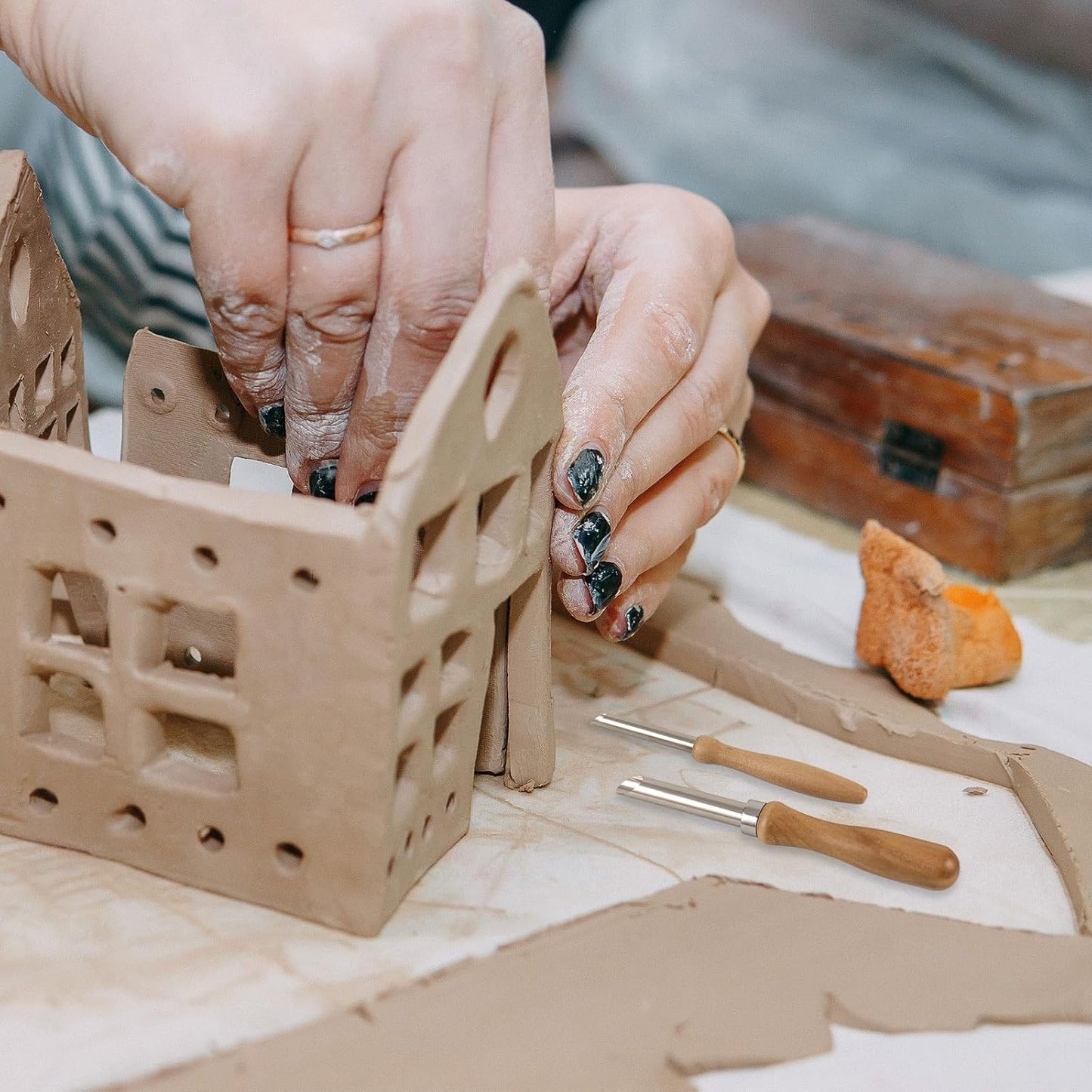 DIYOOHOMY Pottery Carving Tools Set, Clay Sculpting Tools with Straw Hole Puncher Needle Pottery Ribs Kit for Ceramic Polymer Clay Modeling, Drilling, Shaping, DIY Crafts Supplies (8)