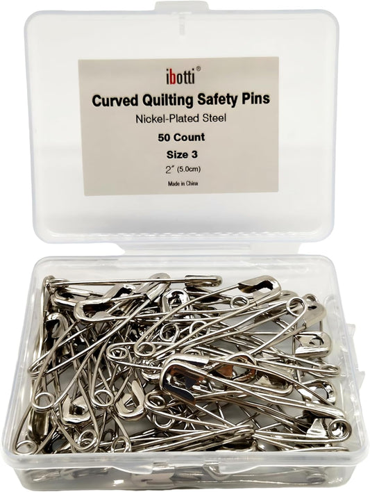 Curved Safety Pins for Quilting,Basting Pins for Quilting Curved,Size 3,50-Count