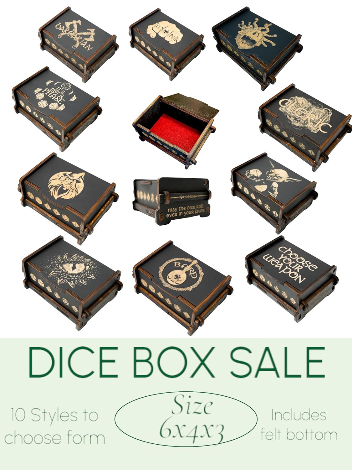 Dice Box - BLACK - 6x4x3 Also holds jewelry and great for desks and desk top items (Monk)