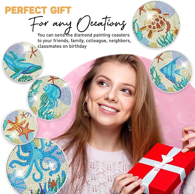 8 pcs Diamond Painting Coasters | Diamond Art Coasters | Ocean Animals Diamond Art Painting | Perfect Art Craft Gift for Ocean Animals Lover, Dad, Mom, Grandparents, Brother, Sister.