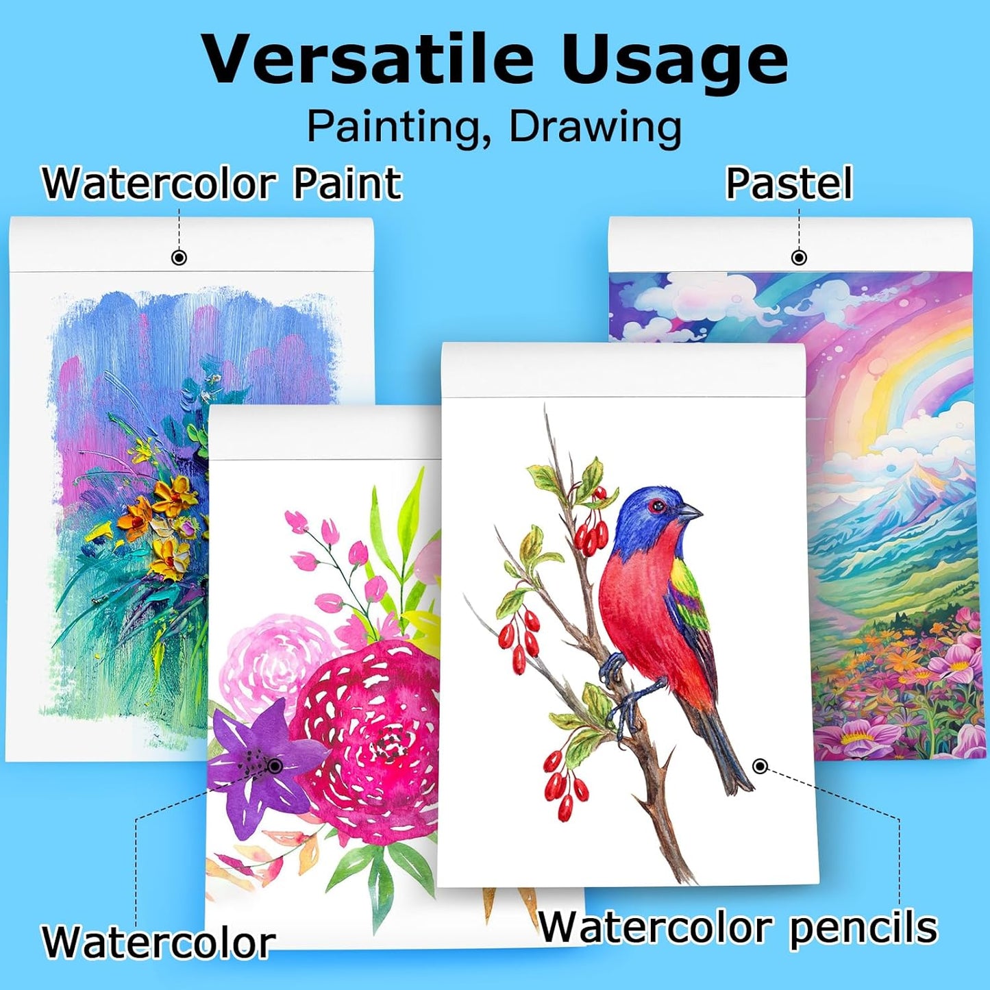 Hapikalor 9"x12" Watercolor Sketchbook, 1-Pack Spiral Bound, Water Color Paper, 140lb/300gsm Watercolor Paper, Watercolor Notebook, Watercolor Journal, Sketch Pad, School Supplies, Teal