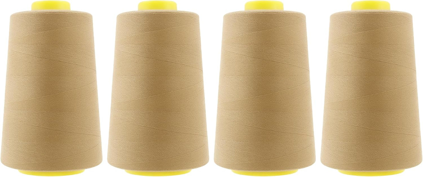 Mandala Crafts 4 Pack of Serger Threads Cones Spools - 40S/2 24000 Yards Polyester Khaki Threads for Sergers Machine and Overlock Quilting Sewing Machine
