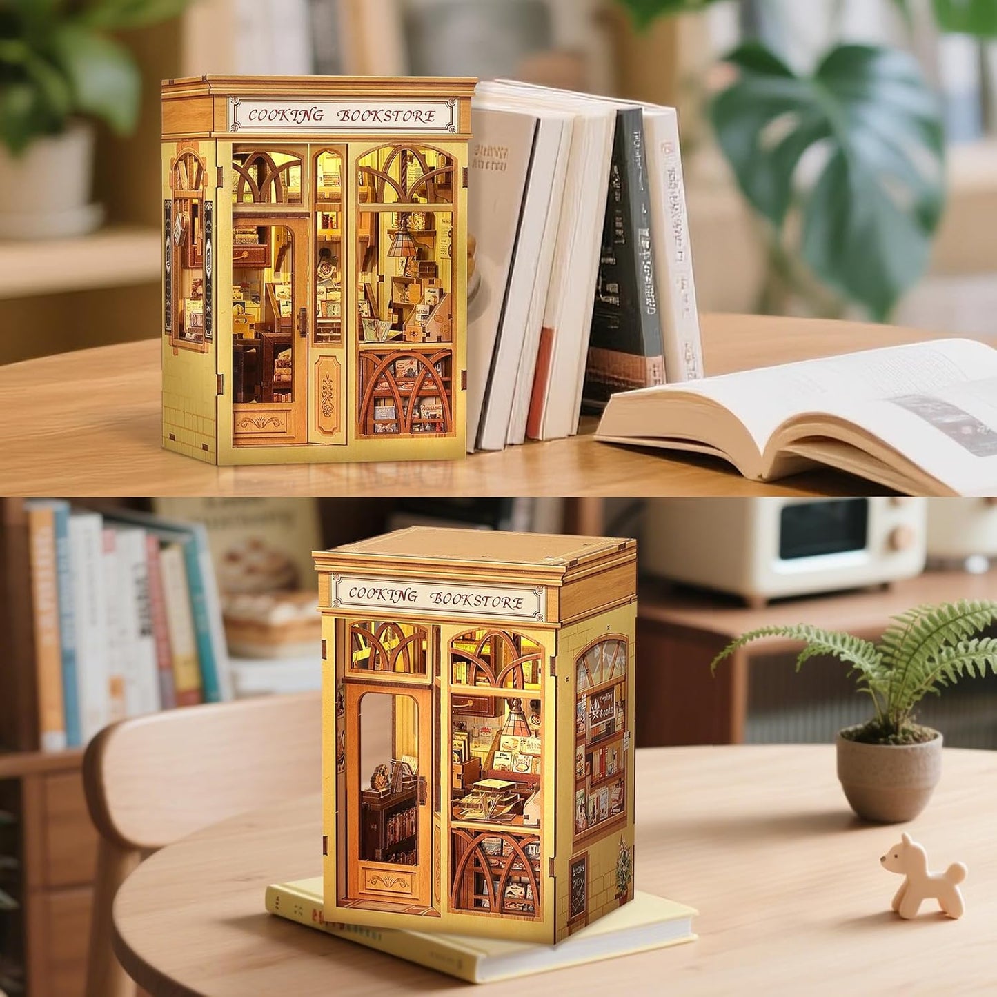 CUTEBEE Book Nook Kit - DIY Miniature House Dollhouse Kit for Adults and Teens, Booknook Tiny House Bookshelf Decor 3D Wooden Puzzle, Gifts for Family, Friends (Cooking Bookstore)