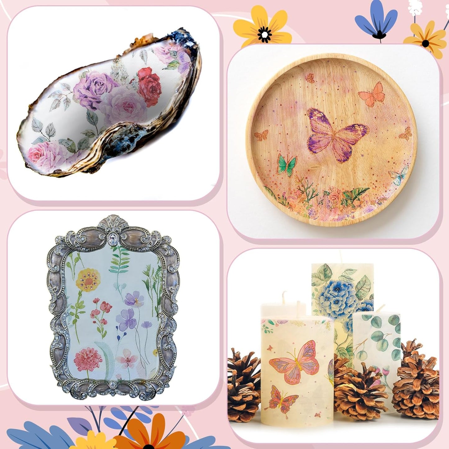 Crtiin 20 Pack Assorted Floral Napkins for Decoupage Toilet Napkins Flower Cocktail Decorative Paper for Birthday Party Beautiful Gorgeous, 20 Styles Each 6.5 inches(Style 1)