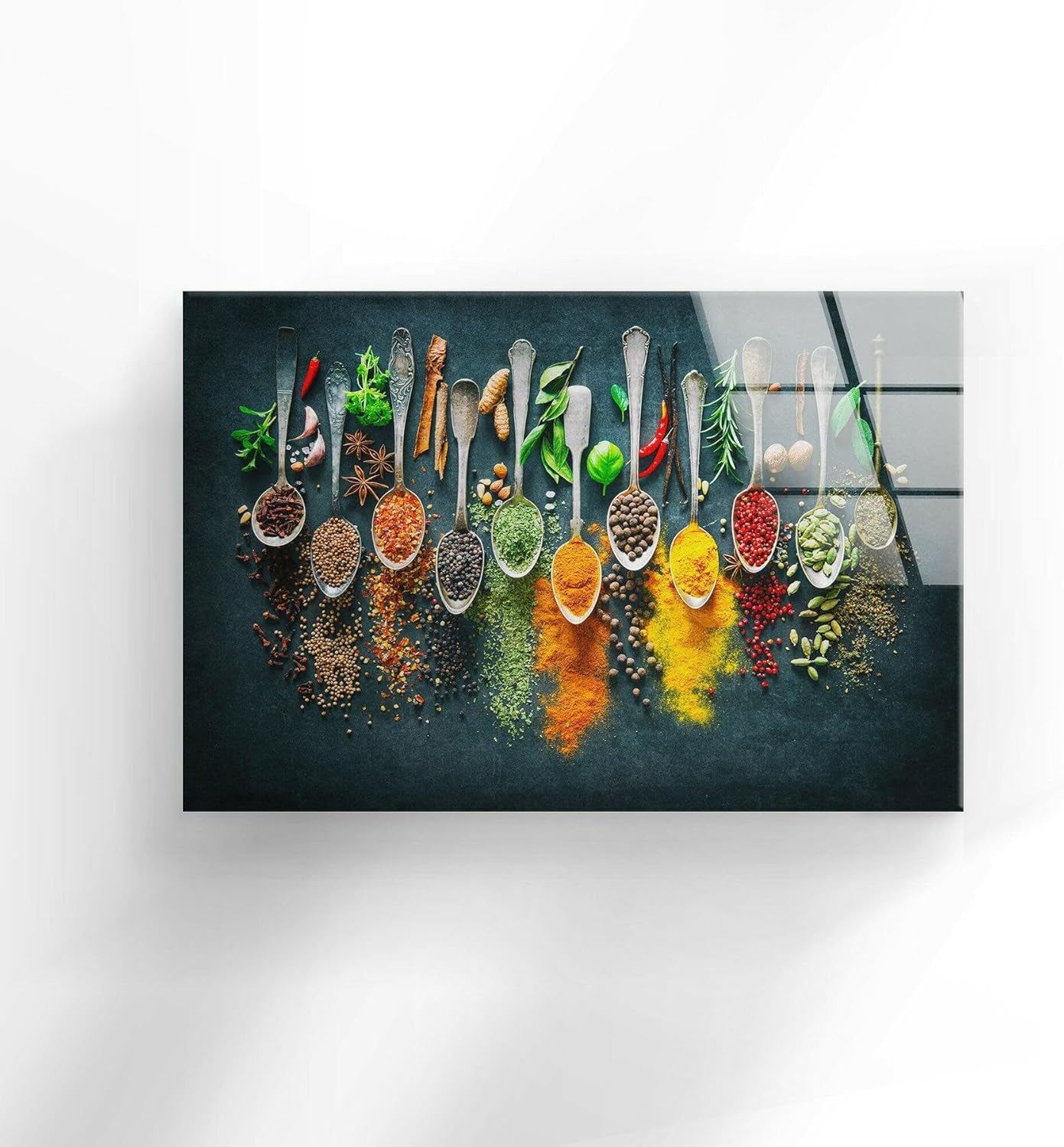 My Photostation.com 28Wx18H'' Spoon Spices Glass Wall ArtTempered Glass Printing Wall Decor Large Wall Art Wall Hangings