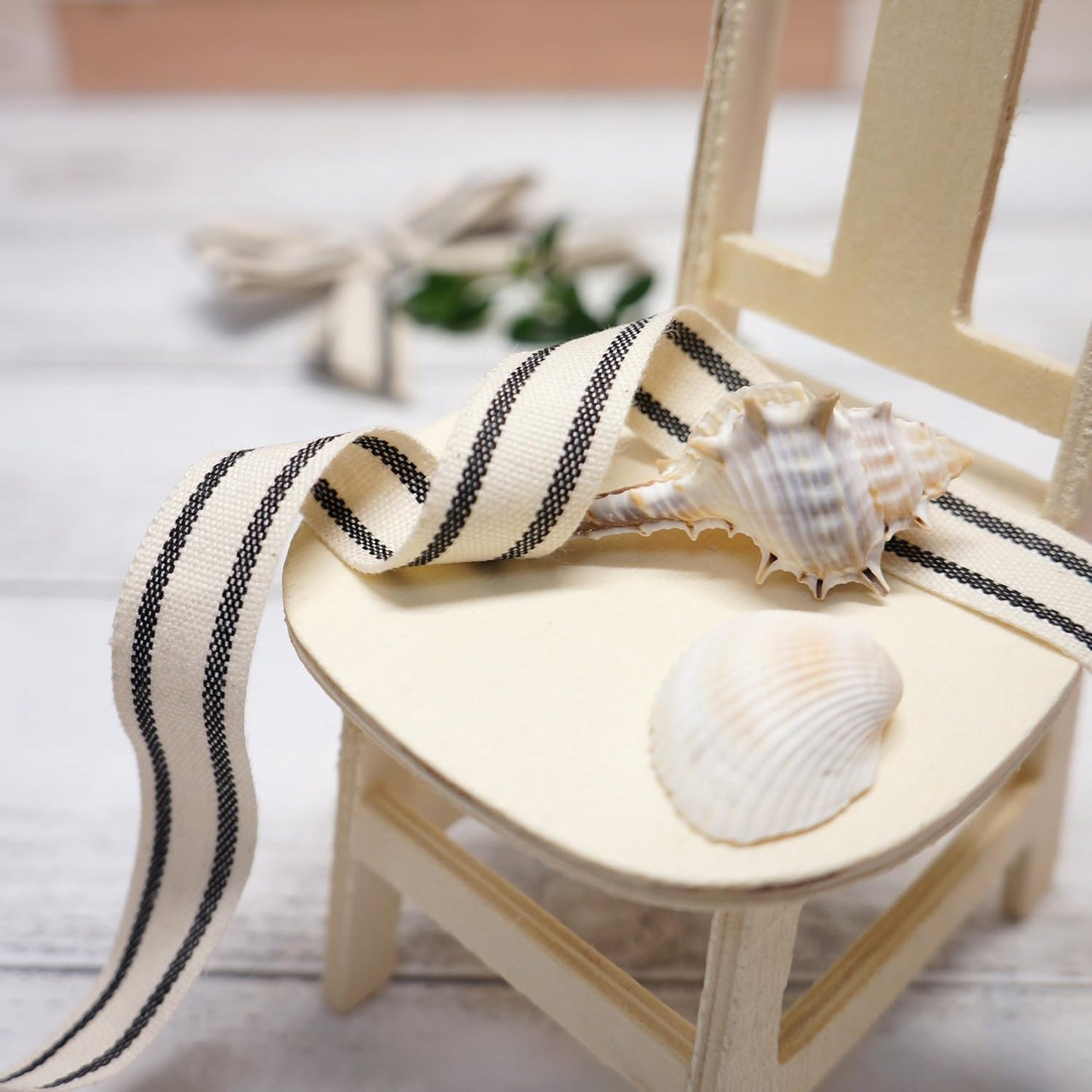 CT CRAFT LLC Ivory Cotton Black Stripes Ribbon 1.5" x 10 Yards for Home Décor Gift Present Wrapping DIY Crafts Birthday Wedding Bouquet Christmas