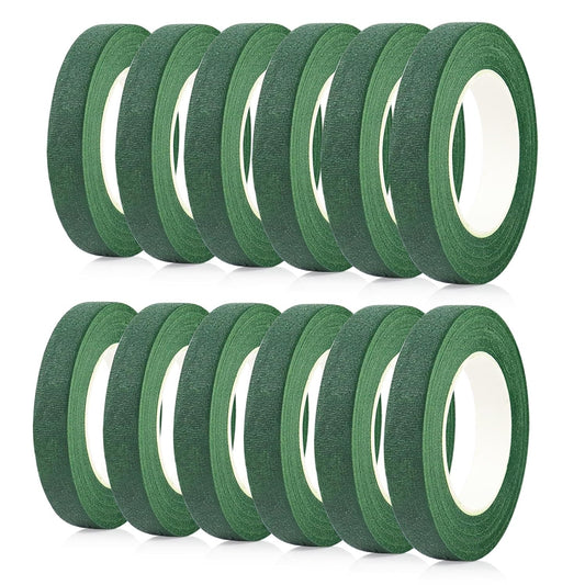 BOMEI PACK Dark Green Floral Tape 12 Rolls 1/2 inch x 30yds for Fixing, Decorating Flower Bouquets, and Bouquet Wrapping.