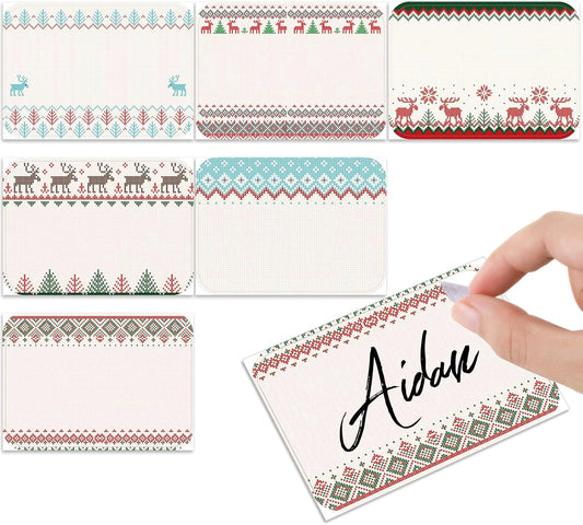 240 Pcs Ugly Sweater Name Tags Stickers for Kids Christmas Classroom Border Gift Labels Xmas Party Name Stickers Reindeer Personalized Paper Tags for Holiday Party Decoration, 3.5 x 2.4 in