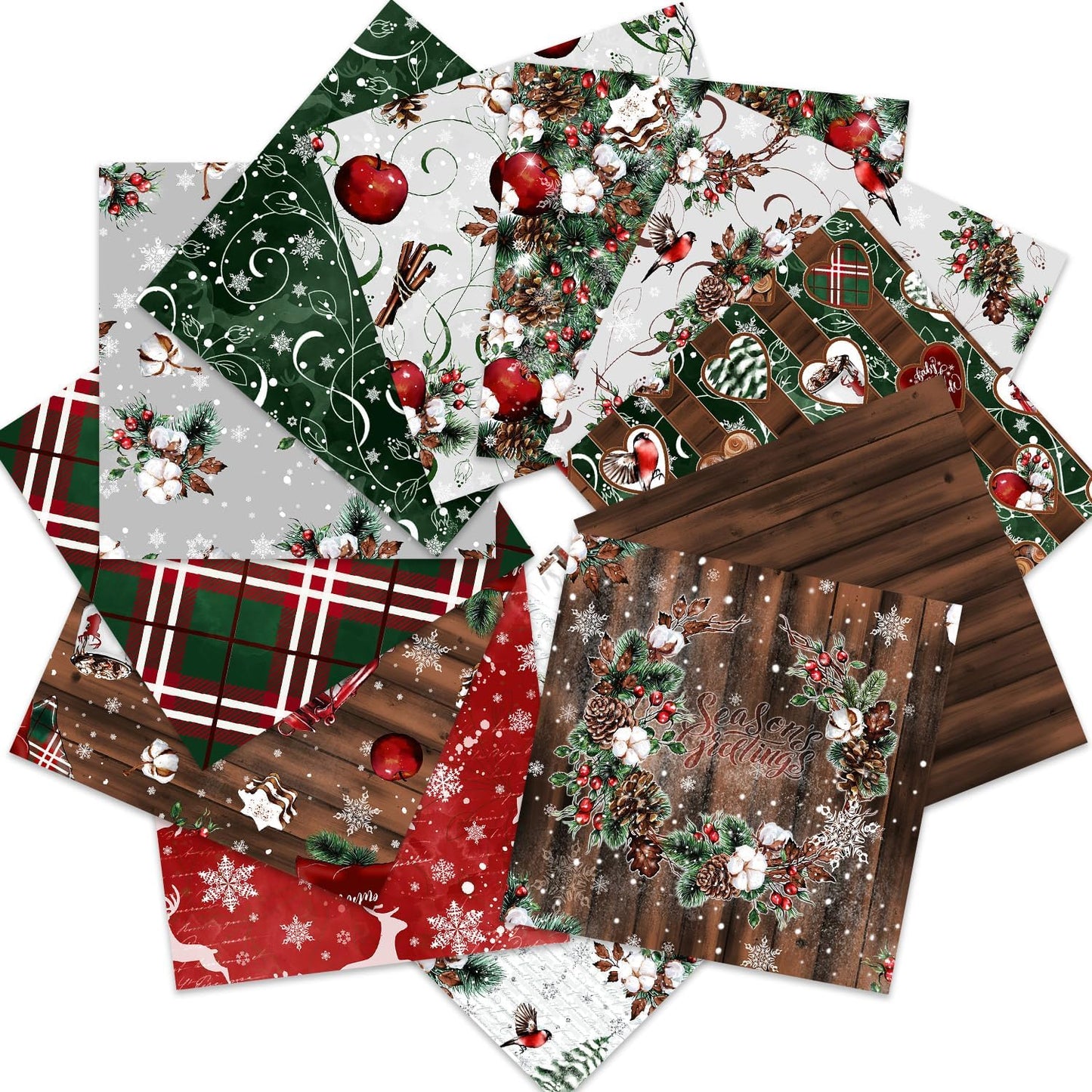 Christmas Scrapbook Paper 12×12,Merry Christmas Tree Deer Patterned Paper,24 Sheets Double-Sided Wooden Scrapbooking CardStock Papers Pad for Holiday Cardmaking DIY Origami Papers.