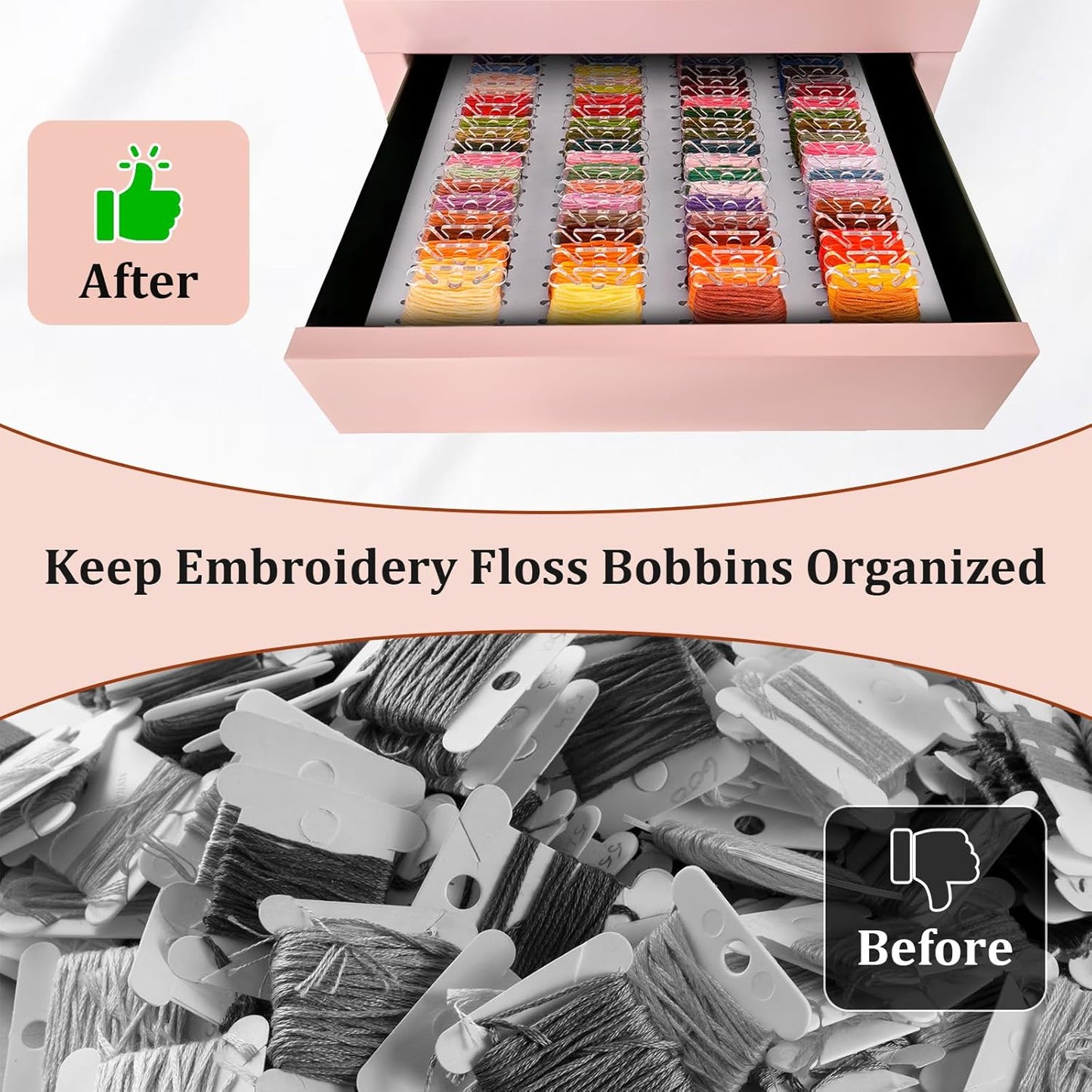 2 Pack PVC Foam Board Inserts for Drawer, Embroidery Floss Storage Organizer-Holds 216 3mm Bobbins, Embroidery Thread Holder for Cross Stitcher Storage(Bobbins are Not Include)