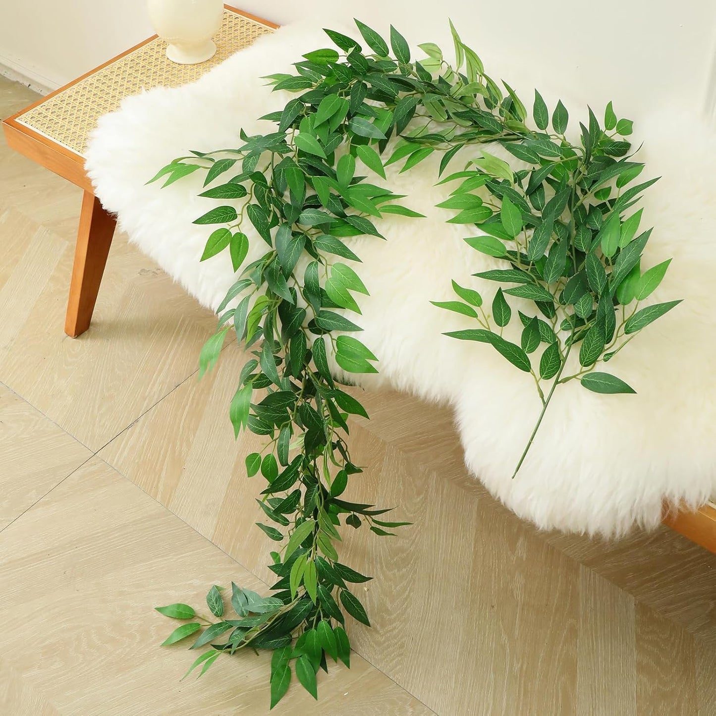 Artificial Italian Ruscus Vines, 3Pcs/75 Silk Vine Garland with Green Leaves, Fake Hanging Plants Greenery Decor for Home, Bedroom, Wall, Party, Wedding Decoration(75inch/3pcs/Vines)