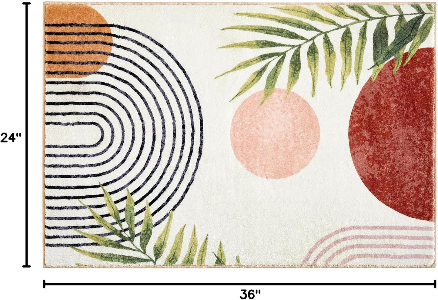 RoomTalks Boho Cute Bathroom Rugs Bath Mat Non Slip Washable, Modern Abstract Geometric Shape with Tropical Leaves 2x3 Small Area Rug for Bedroom Kitchen, Neutral Contemporary Retro Indoor Entry Rug