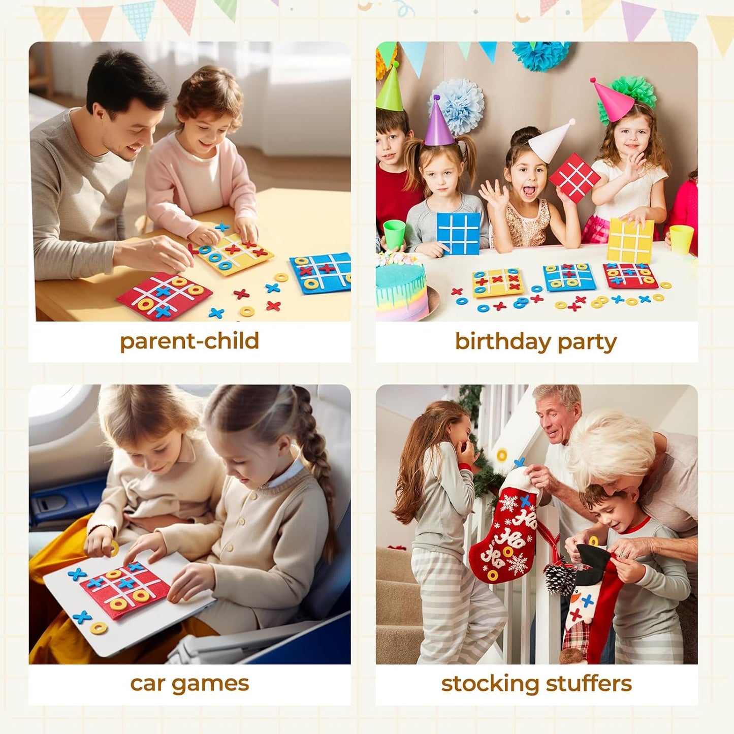 JoyCat Tic Tac Toe Strategic Board Game for Kids and Family,Birthday Party Favors,Goodie Bag Stuffers,End of Year Student Gifts with Envelope,Easy to Store(Bulk Pack of 48)