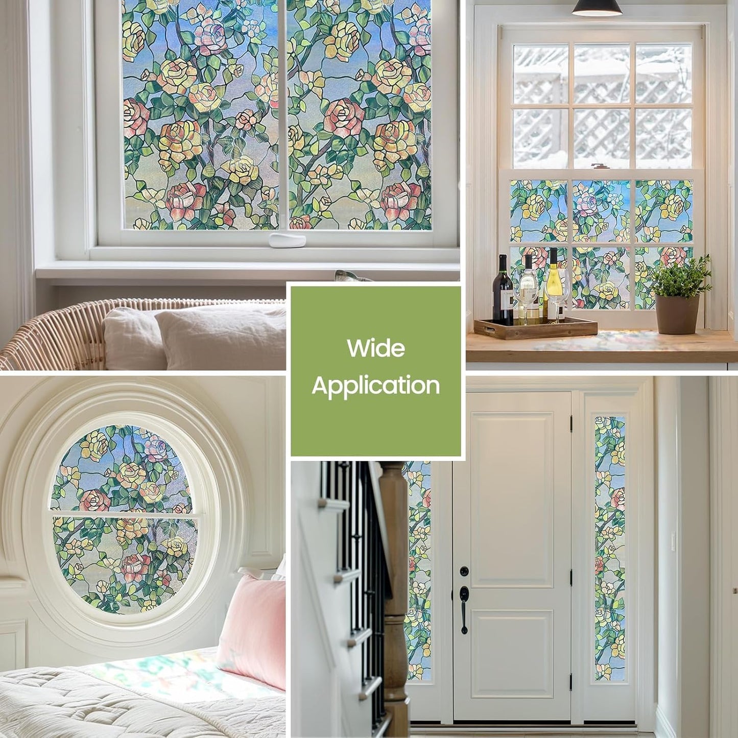 Stained Glass Window Film, 3D Decorative Window Privacy Film for Bathroom,Front Door,Home, Sun Blocking Heat Control,Static Cling, The Beast's Rose 17.3inch x 47.2inch