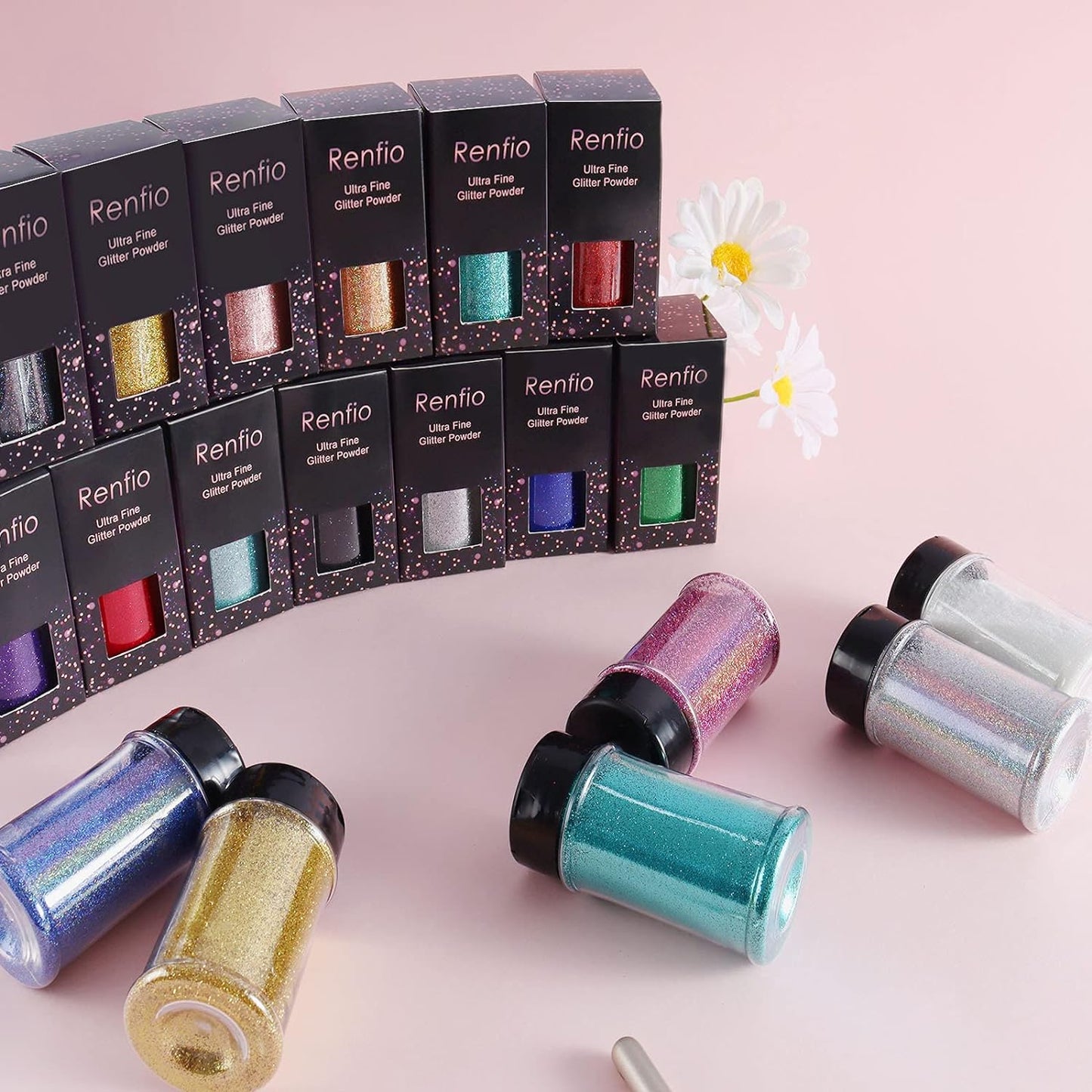 Renfio Ultra Fine Glitter Powder Metallic Resin Glitter 2.11 Oz (60g) PET Flakes Crafts Sequins 1/128" 0.008" 0.2mm Epoxy Chips Flakes for Tumblers Slime Decoration - Rose Gold