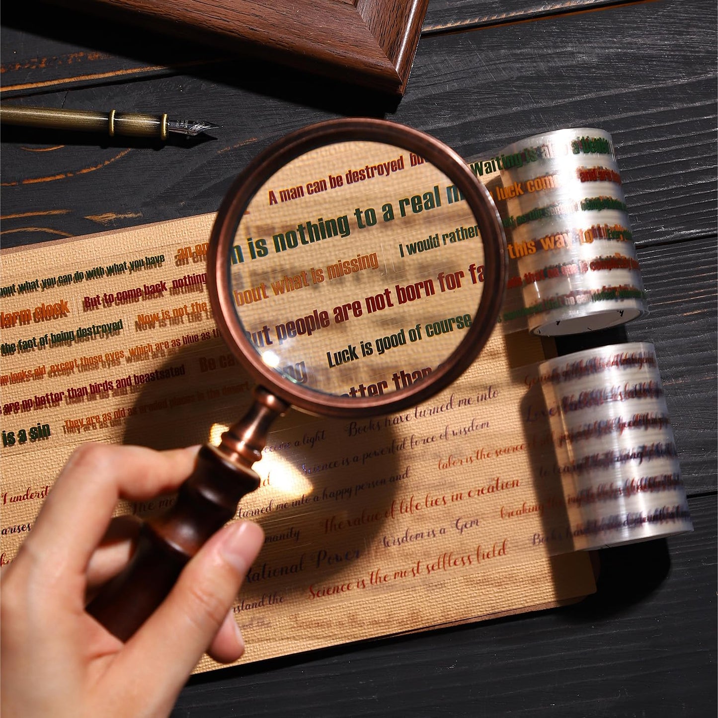 6PCS Sentence PET Tapes, Aesthetic Pre-Cut Ephemera for Journaling, Scrapbooking, and Junk Journals, with Decorative Clip